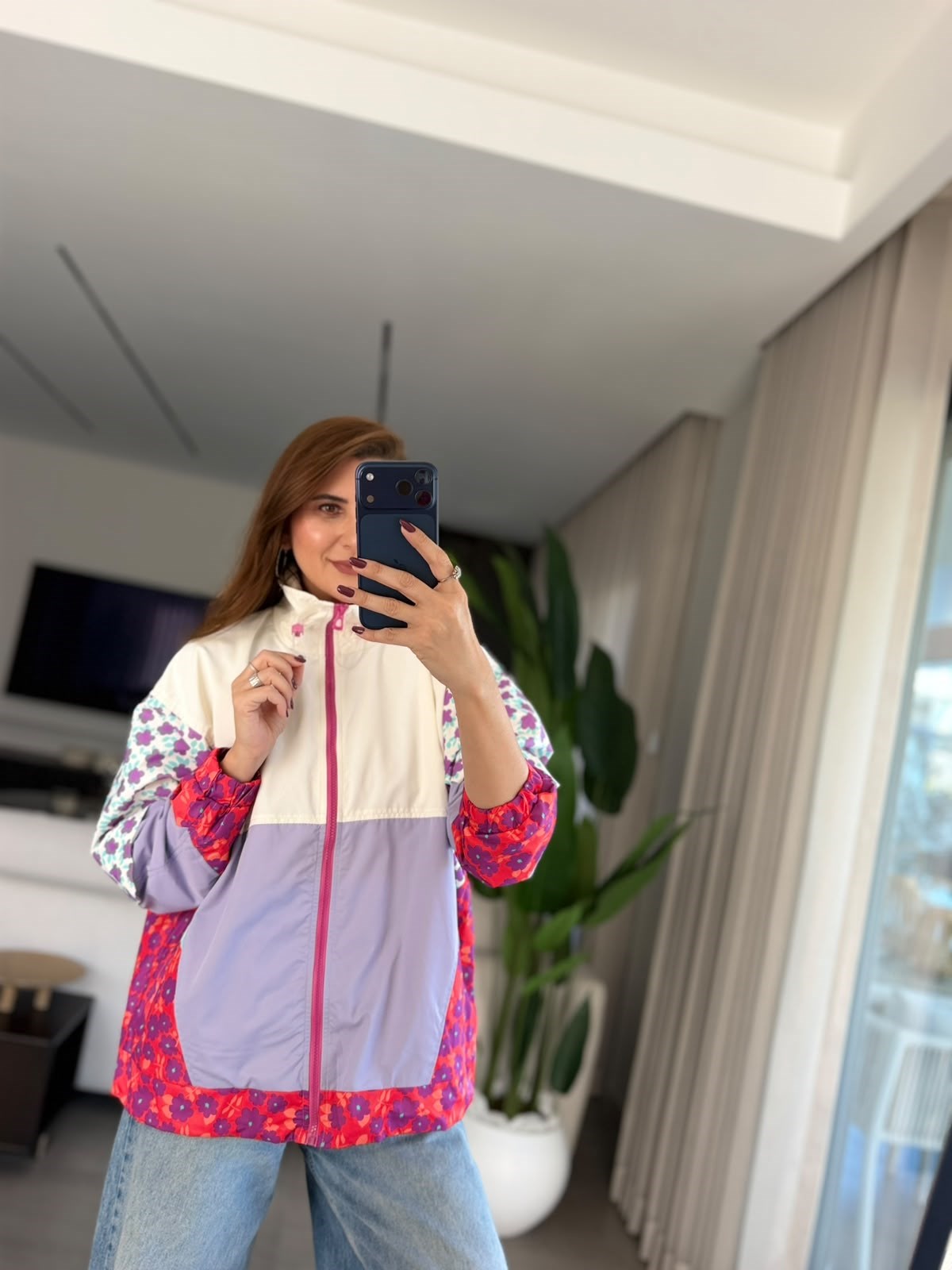 Çiçek Desenli Neon Yağmurluk
