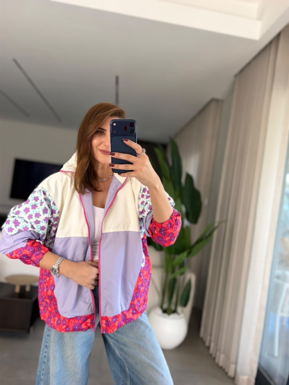 Çiçek Desenli Neon Yağmurluk