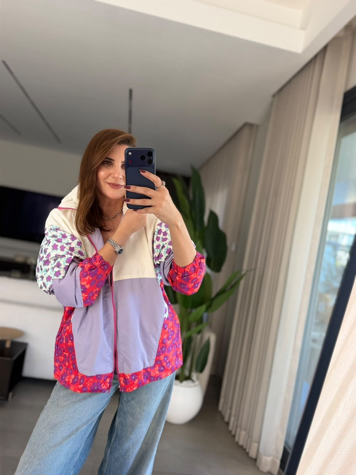Çiçek Desenli Neon Yağmurluk