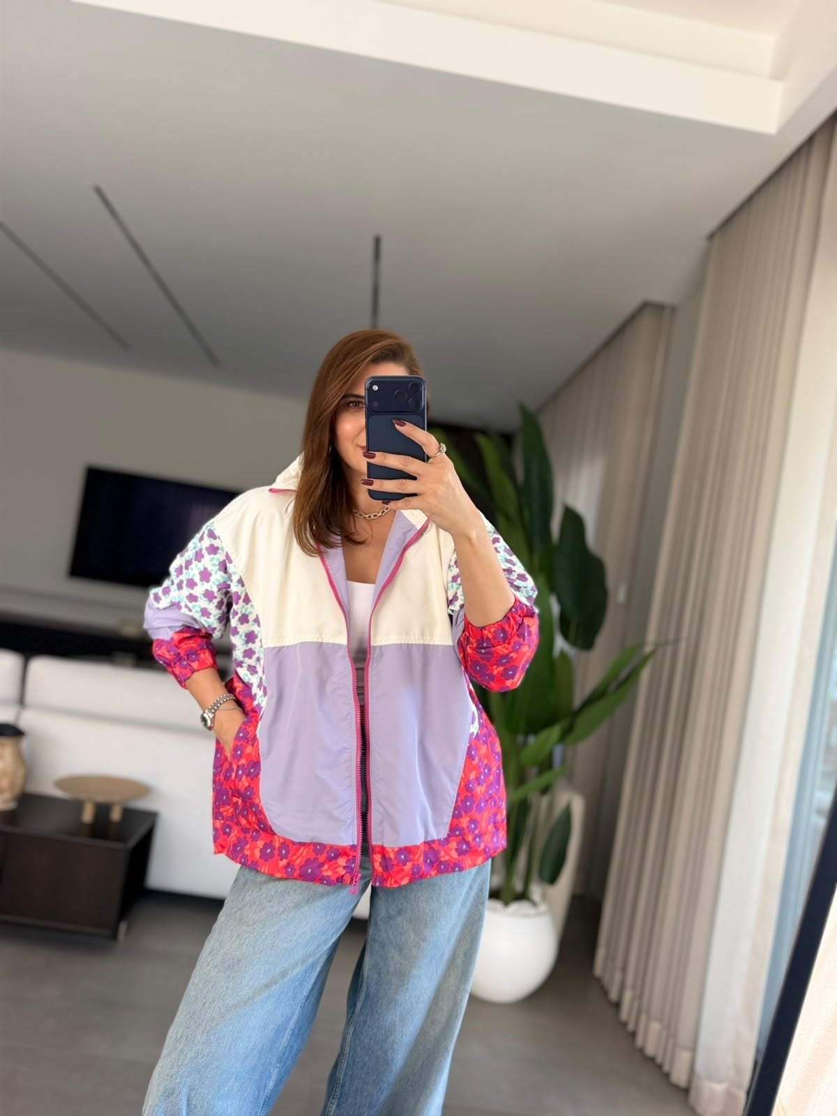 Çiçek Desenli Neon Yağmurluk