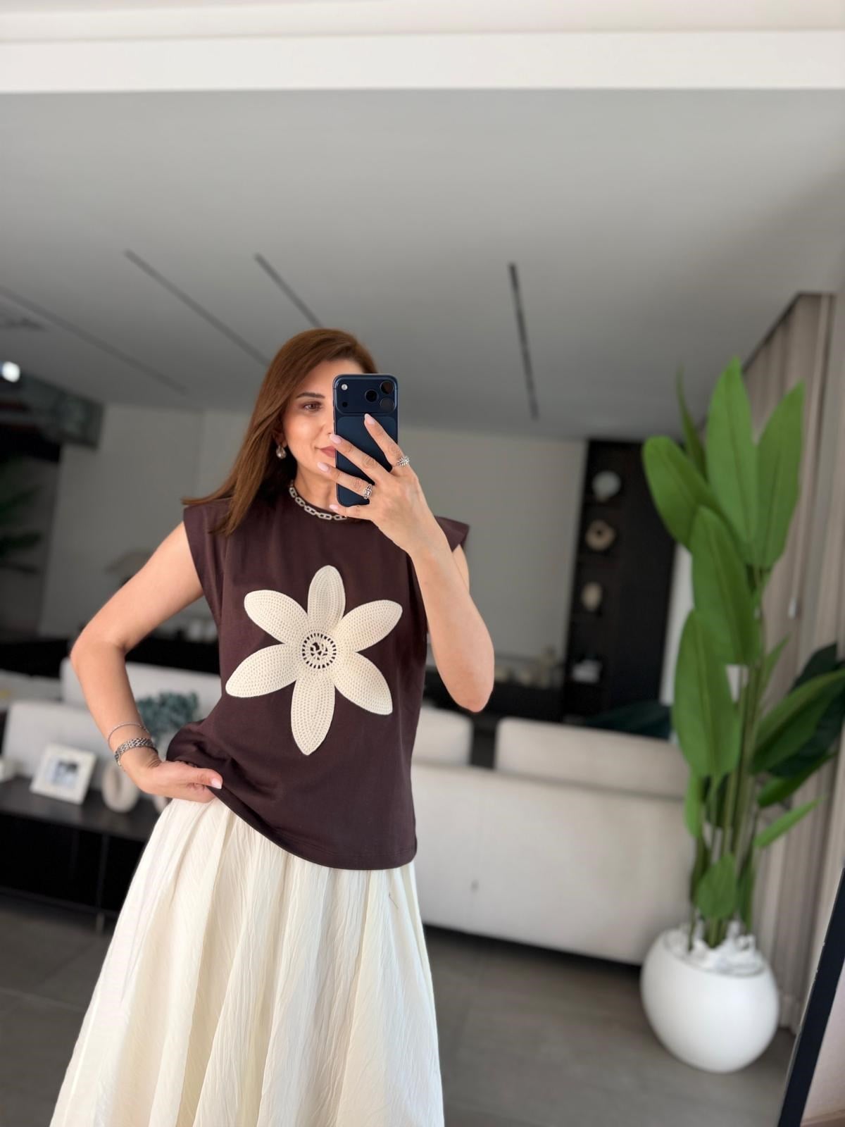 Çiçek Örgü Baskılı T-shirt