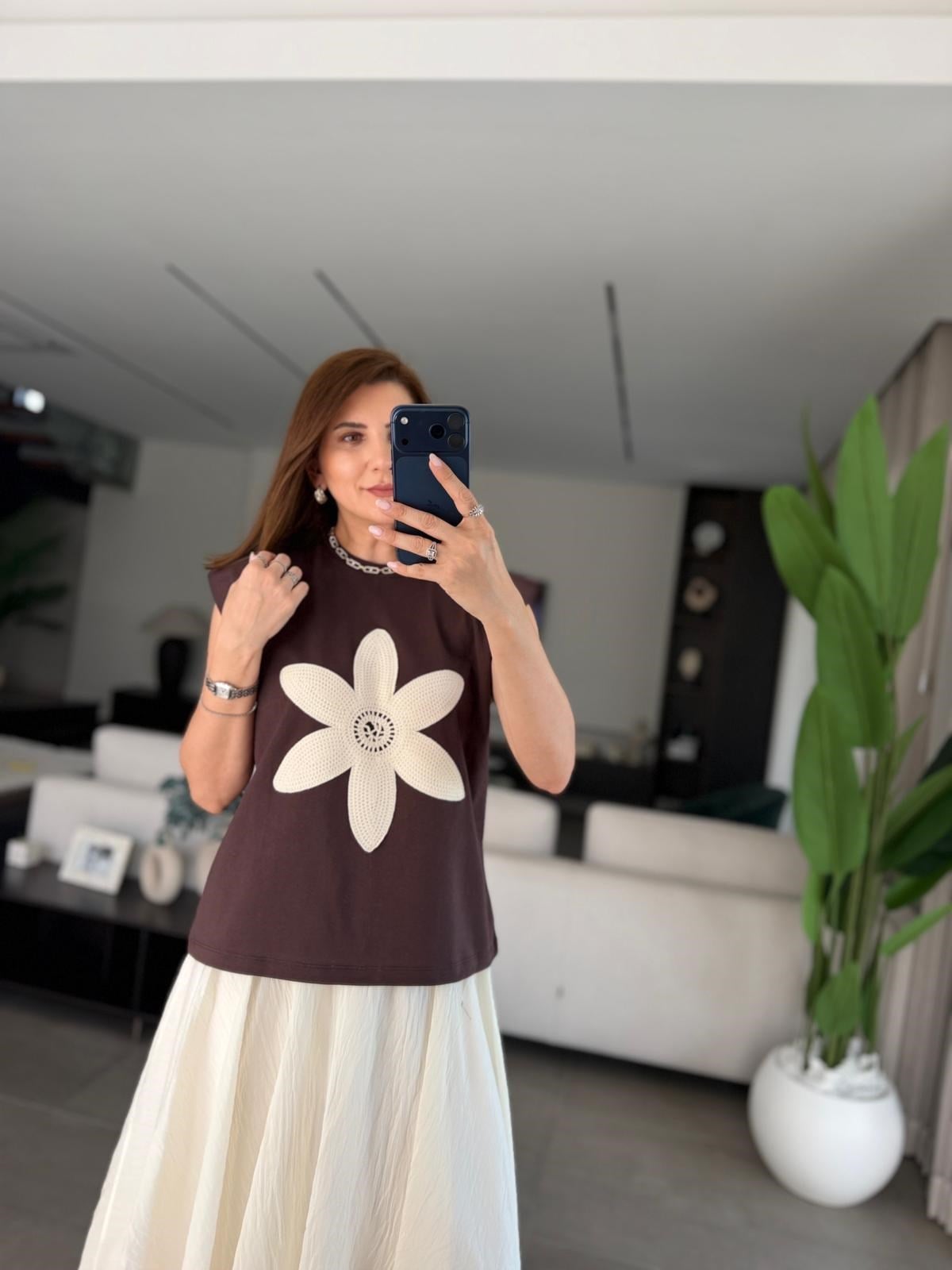 Çiçek Örgü Baskılı T-shirt