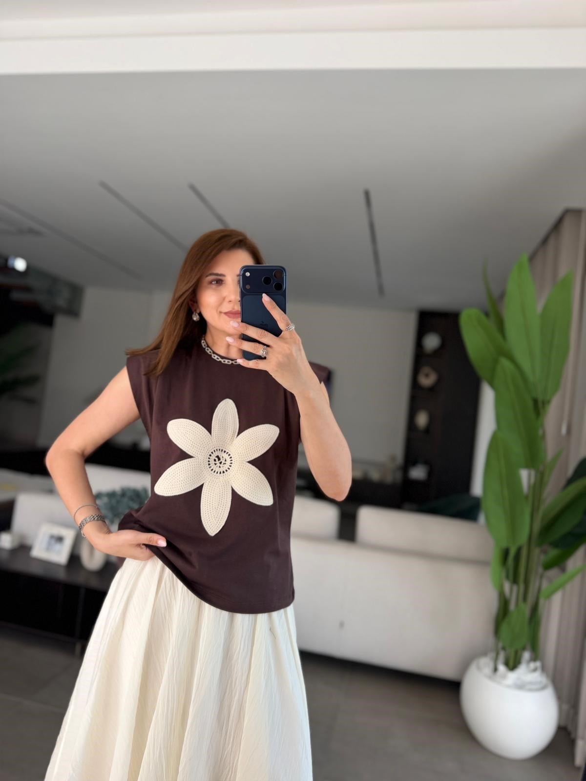 Çiçek Örgü Baskılı T-shirt