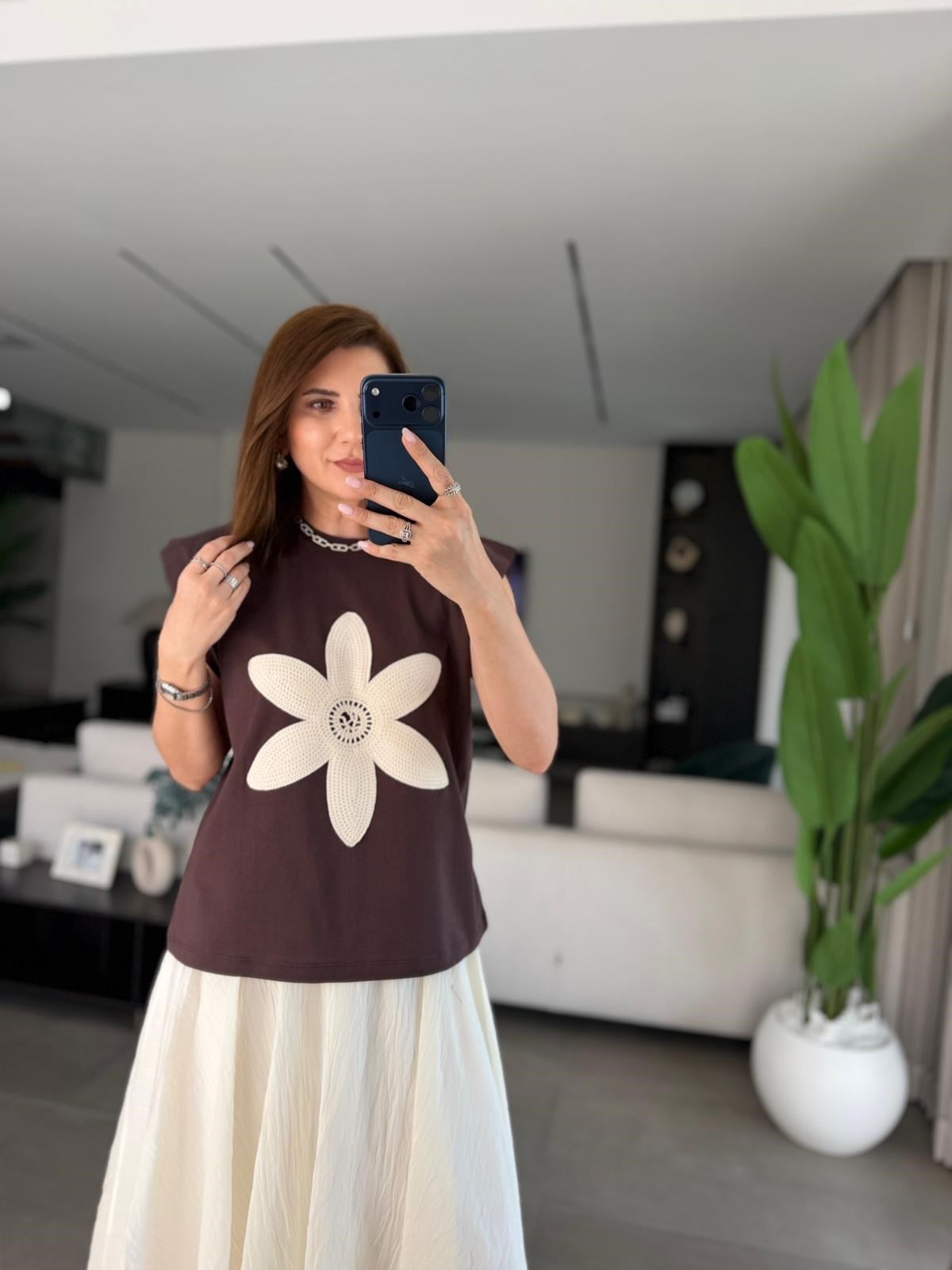 Çiçek Örgü Baskılı T-shirt