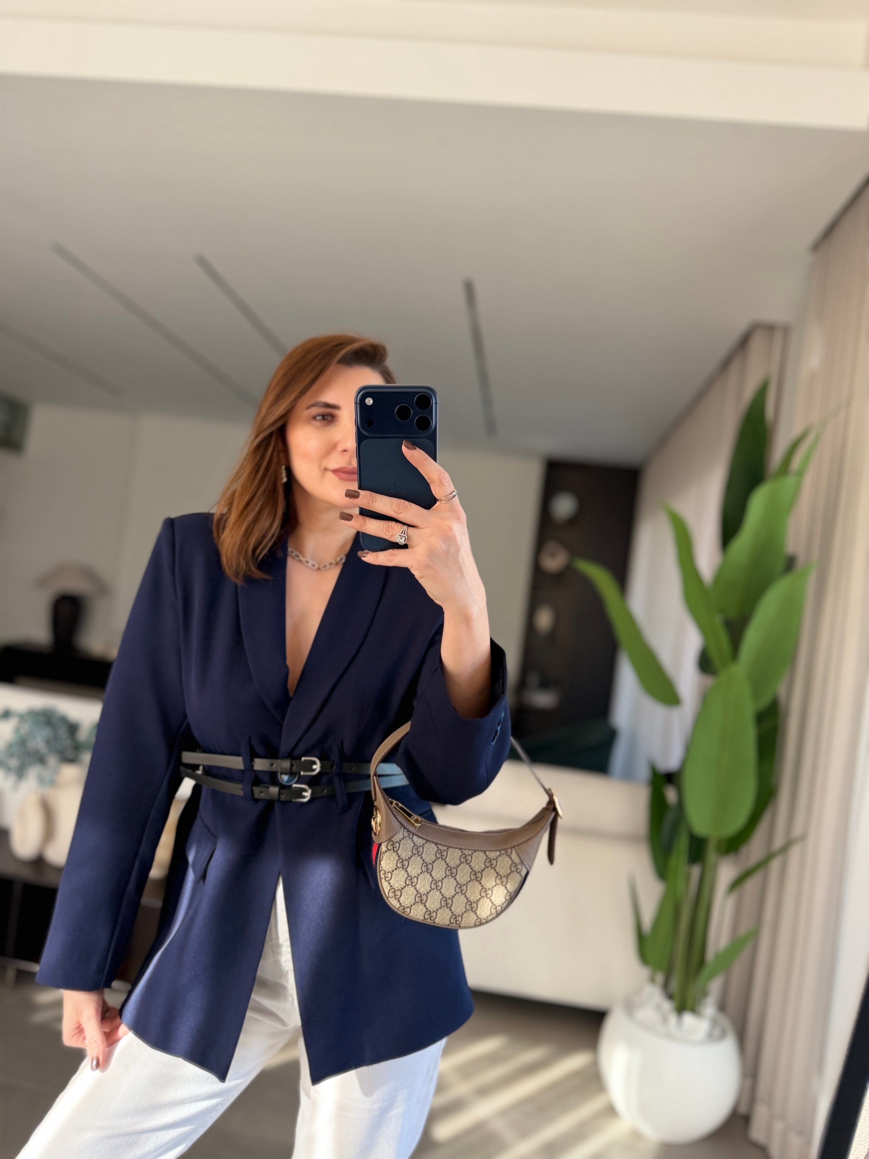 Çift Kemerli Blazer Ceket