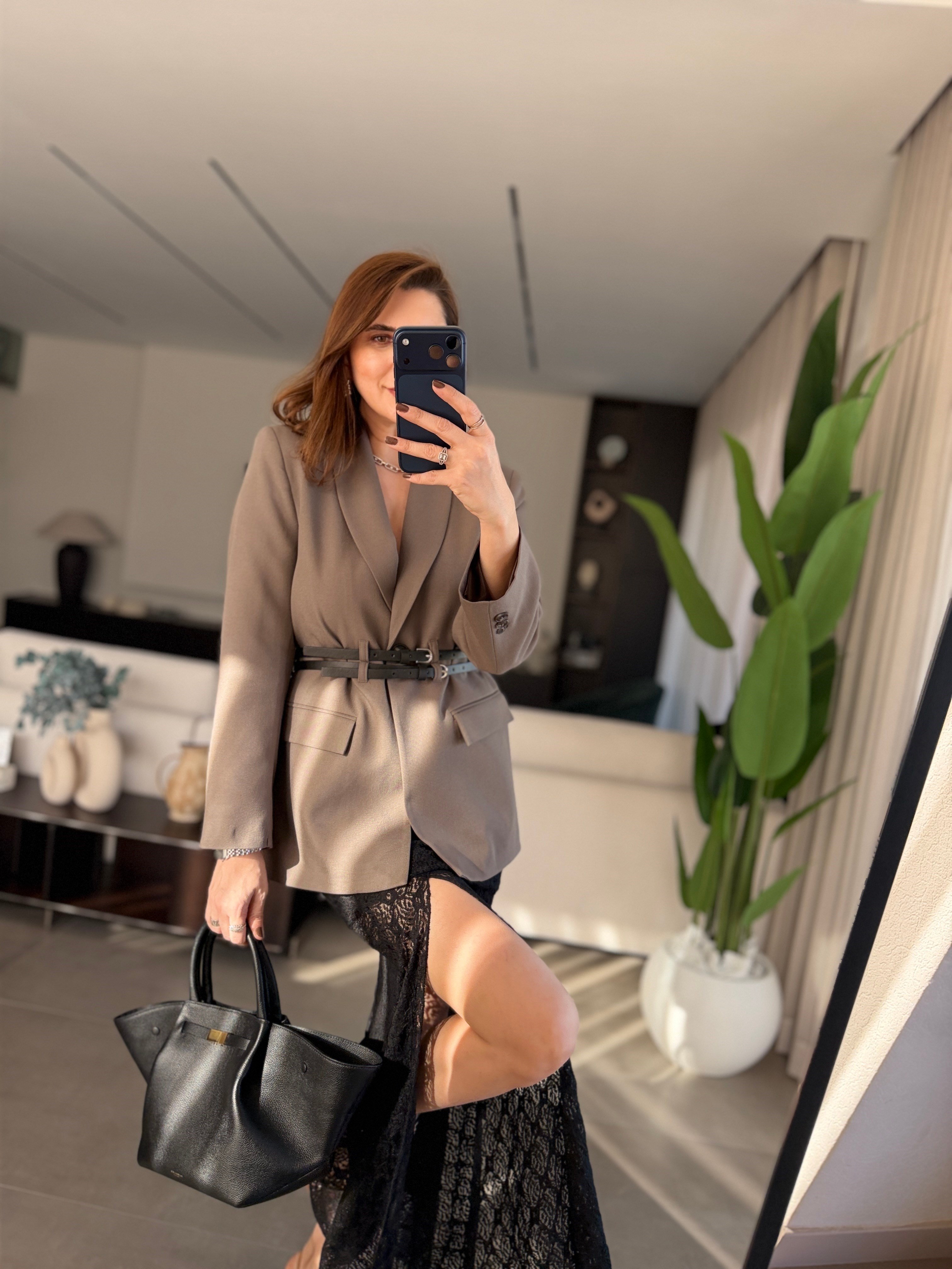 Çift Kemerli Blazer Ceket