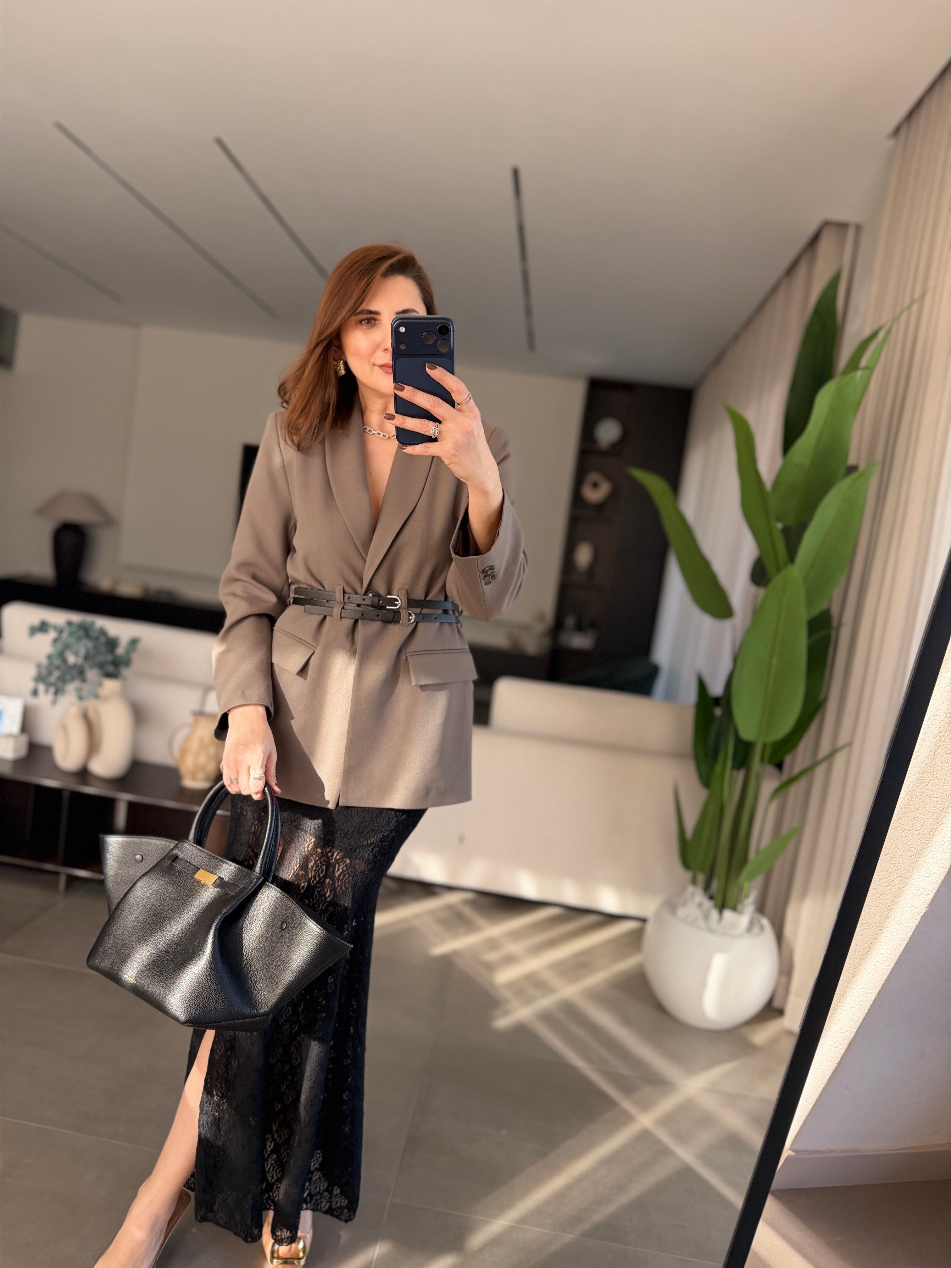 Çift Kemerli Blazer Ceket