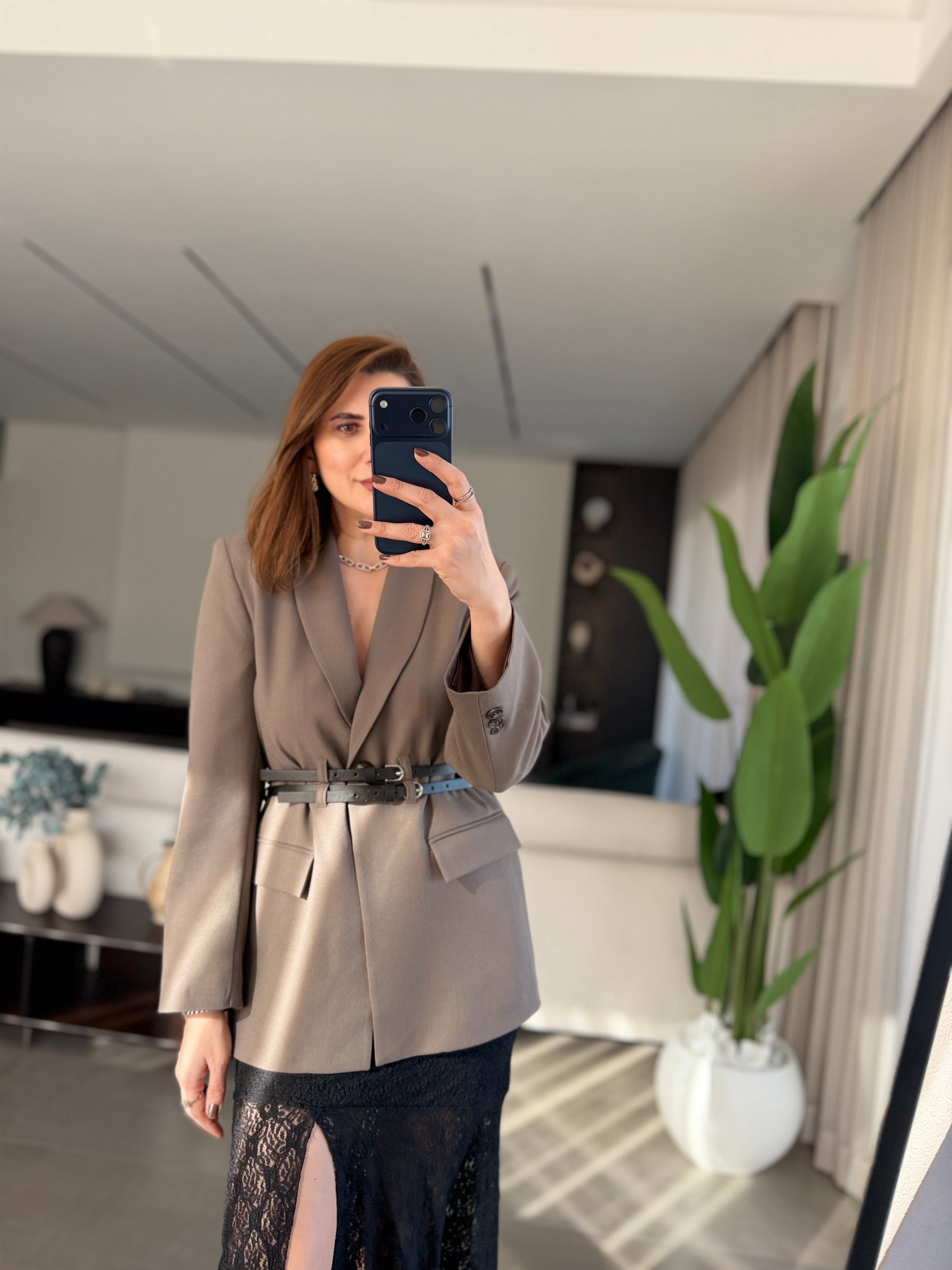Çift Kemerli Blazer Ceket