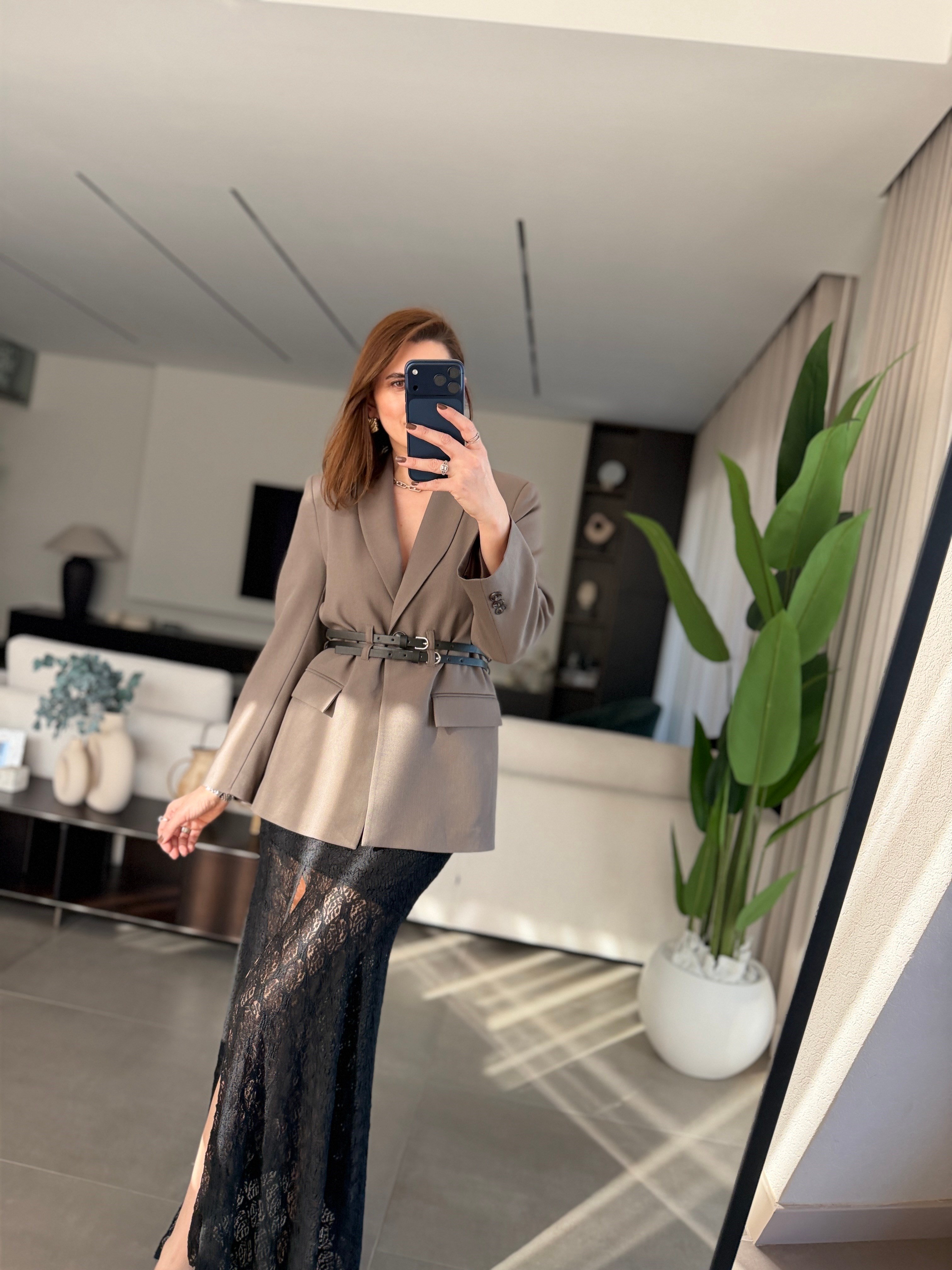 Çift Kemerli Blazer Ceket