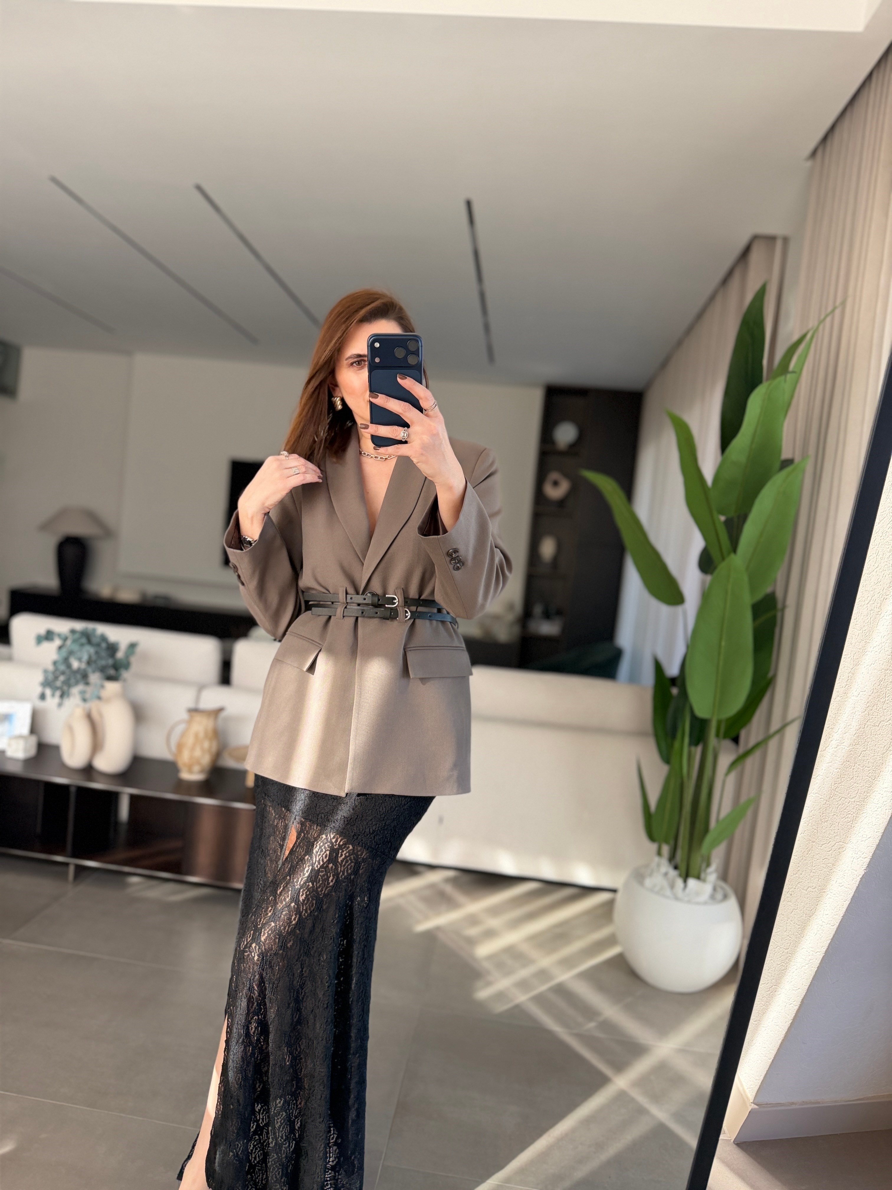 Çift Kemerli Blazer Ceket