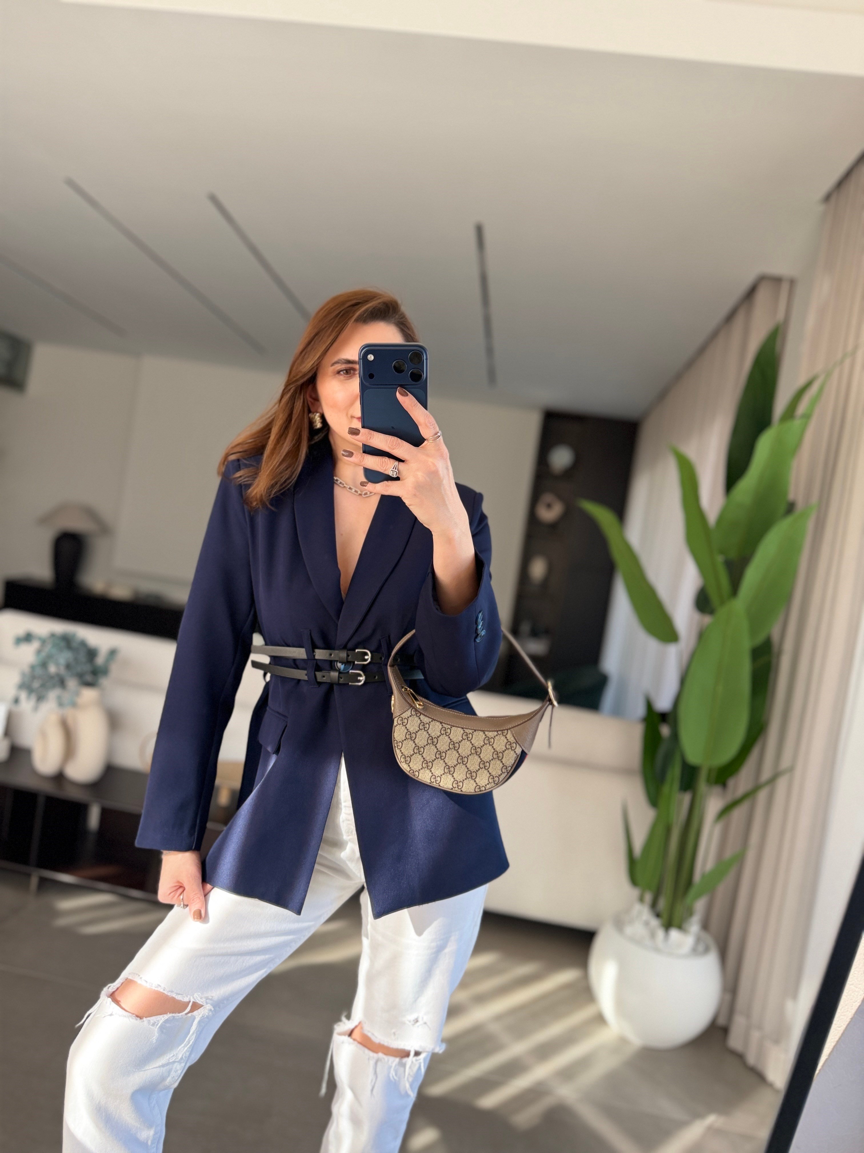 Çift Kemerli Blazer Ceket