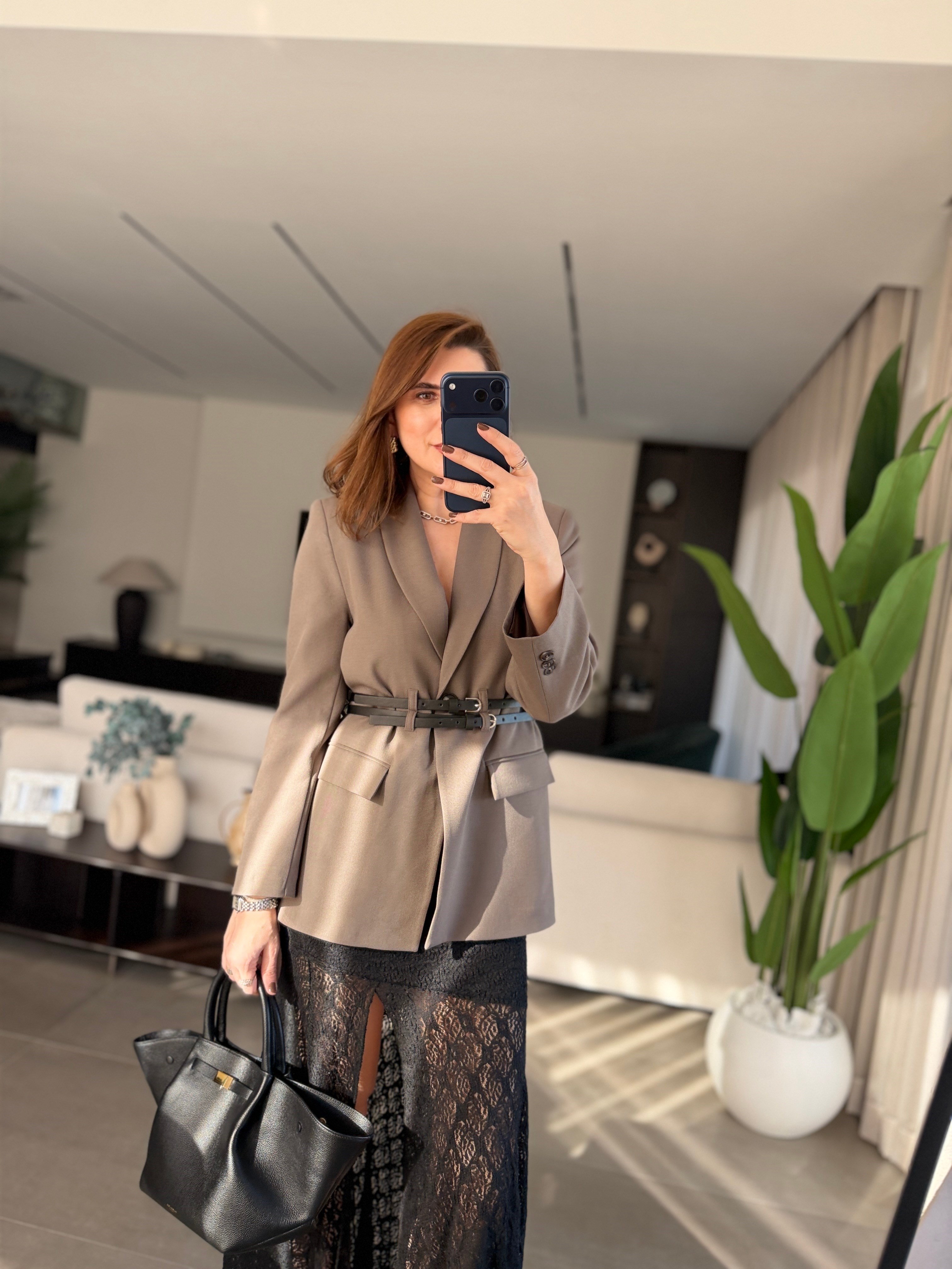 Çift Kemerli Blazer Ceket