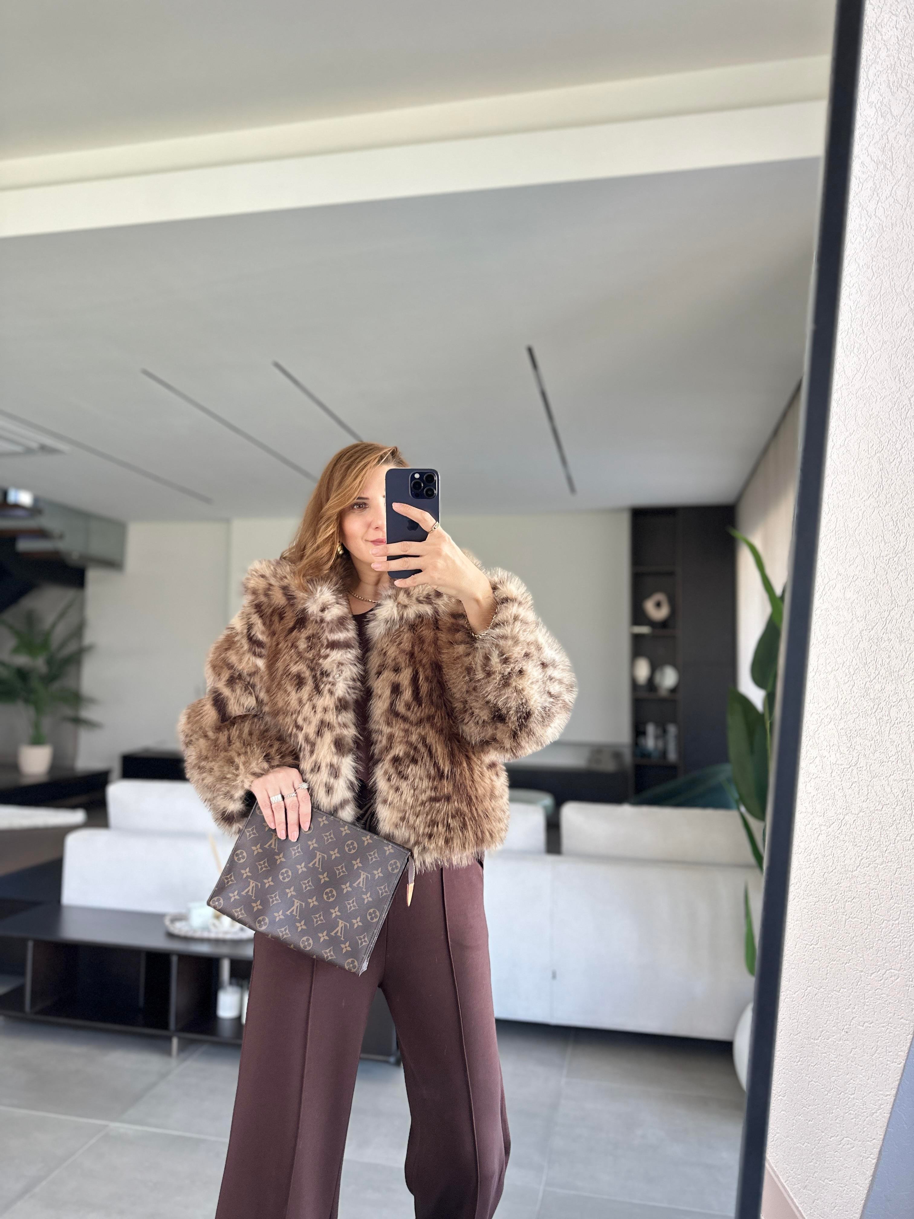 Çıtçıtlı Leopar Desenli Kürk