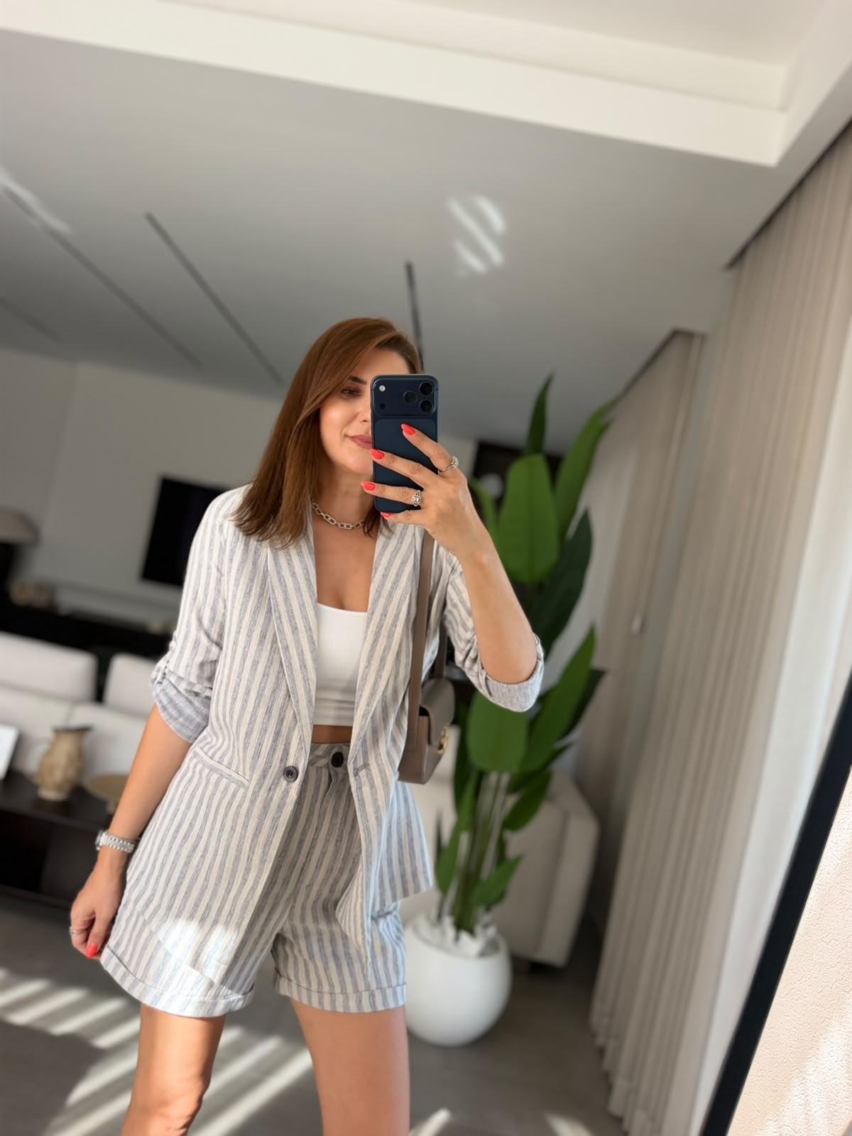 Çizgili Ceket Şort Takım