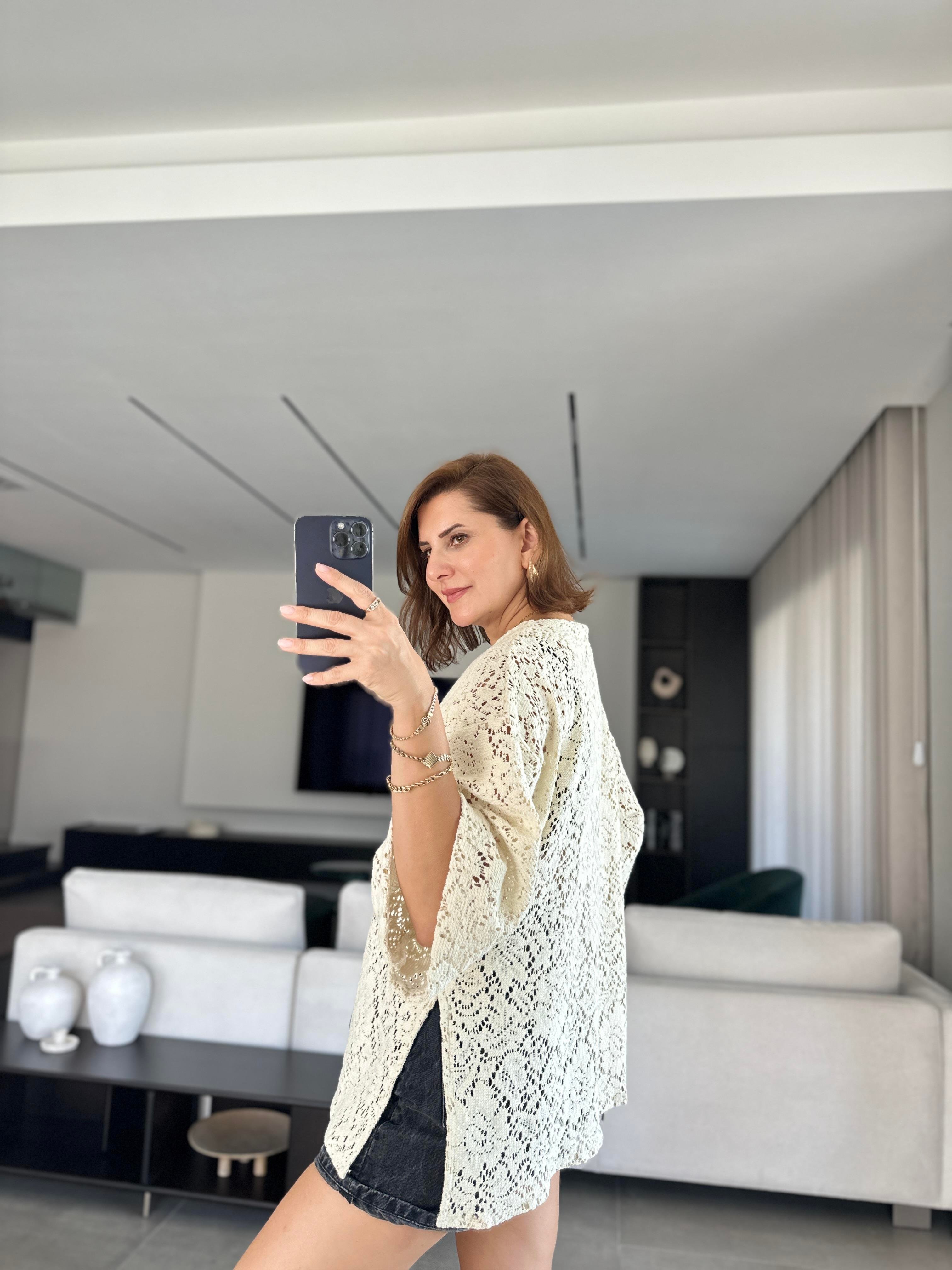 Dantel Tek Düğmeli Hırka