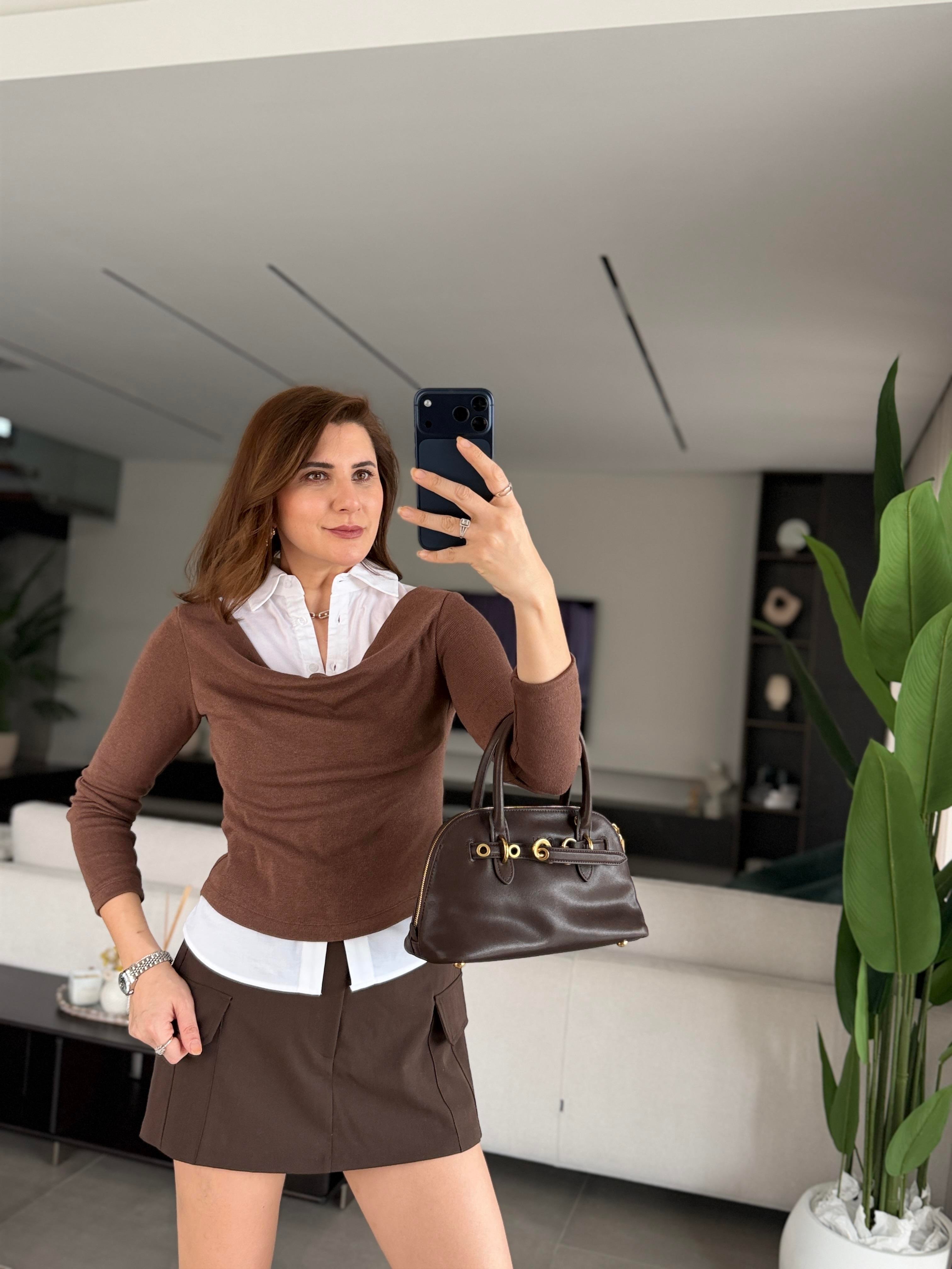 Degaje Yaka Gömlek Detaylı Örme Bluz