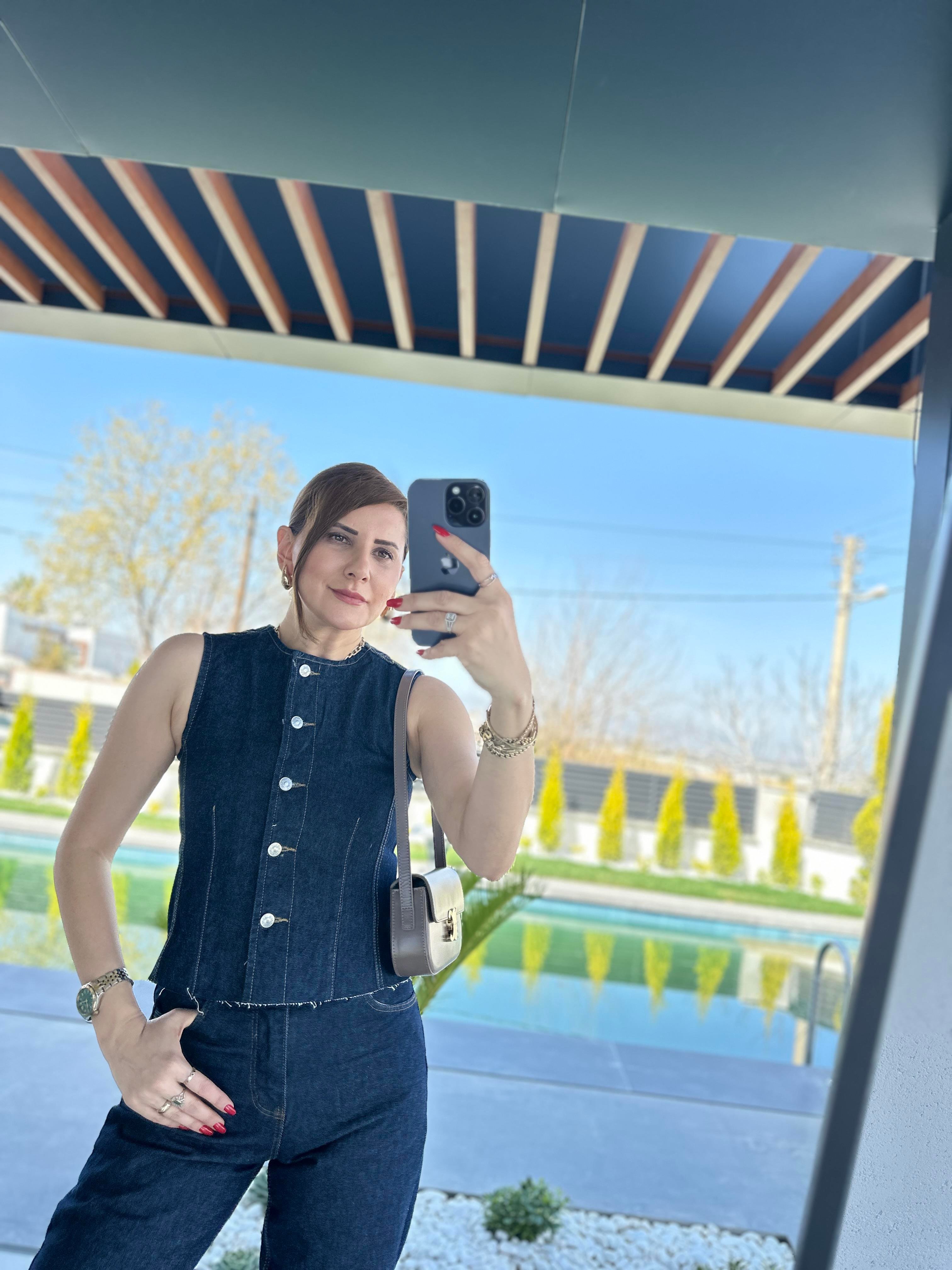 Denim Yelek Palazzo Pantolon İkili Takım