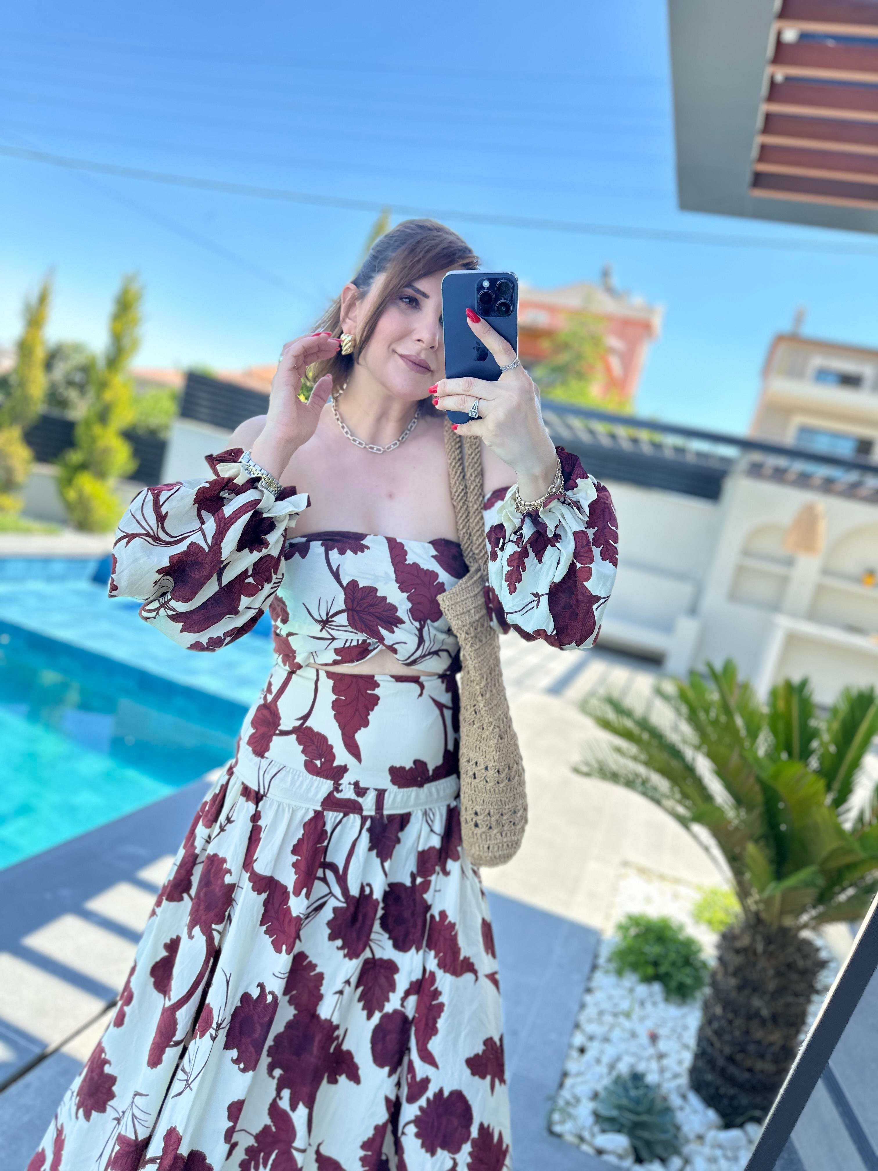 Desenli Etek Bluz Takım