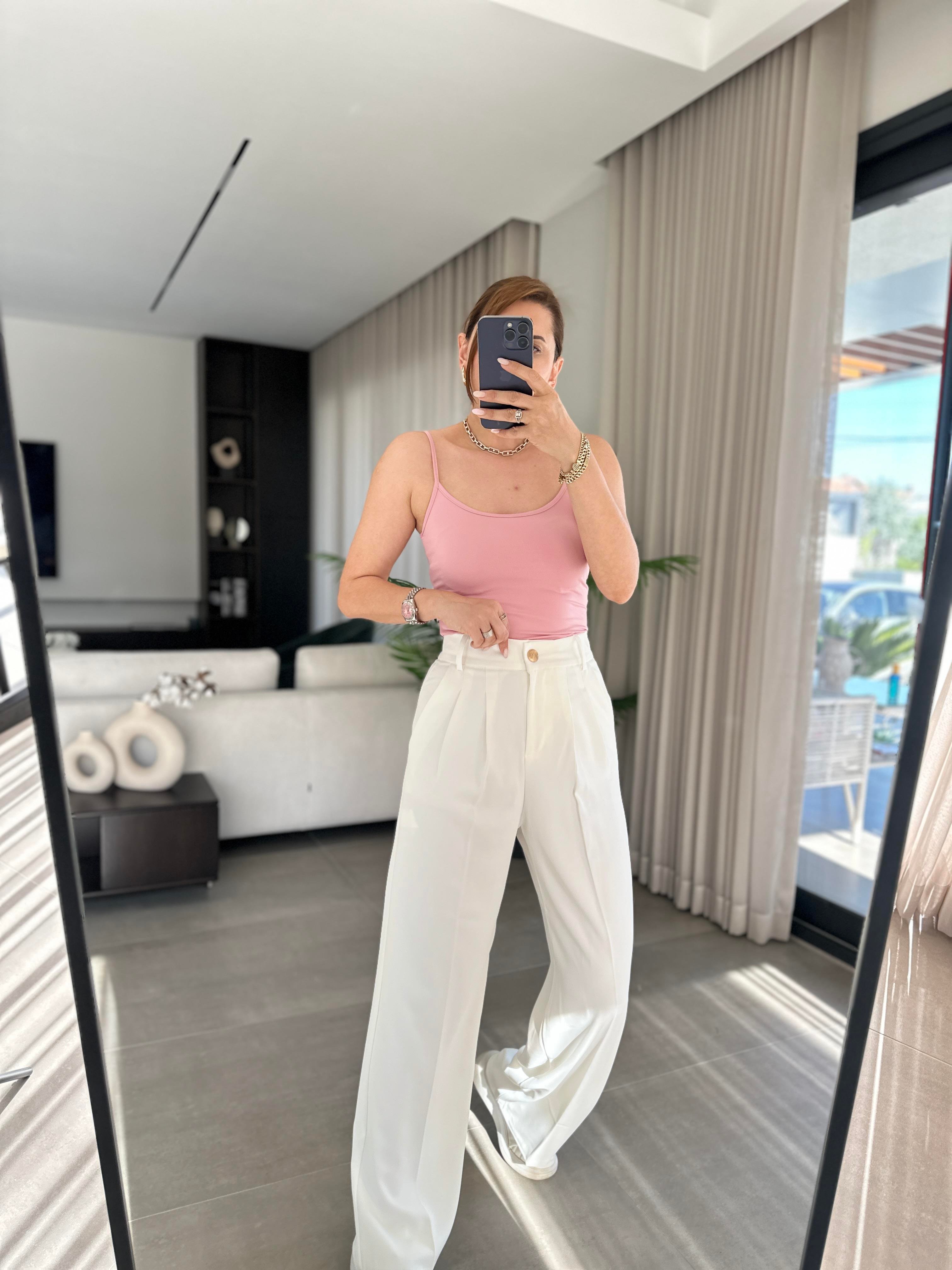 Düğme Detaylı Geniş Paçalı Pantolon
