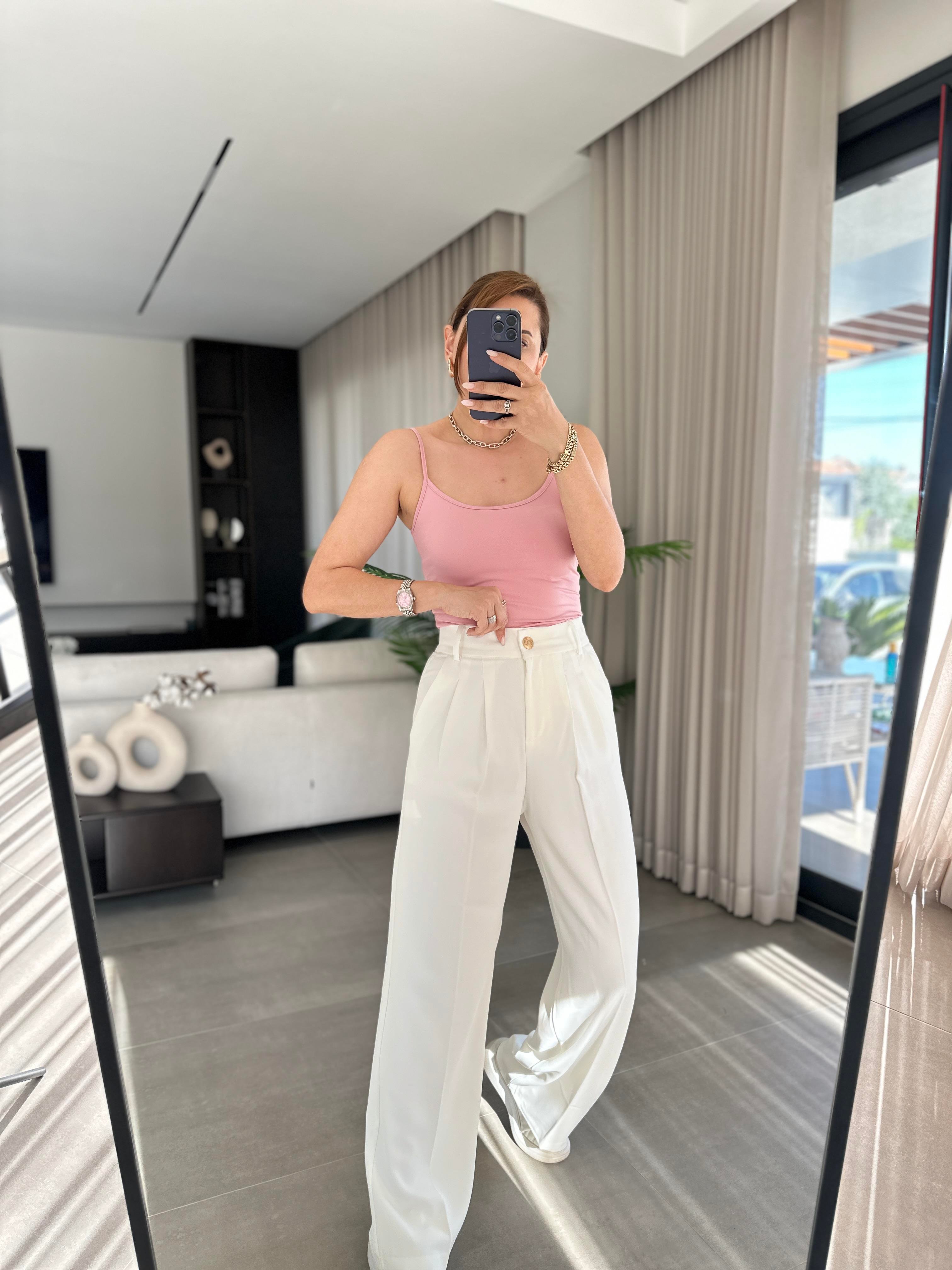 Düğme Detaylı Geniş Paçalı Pantolon
