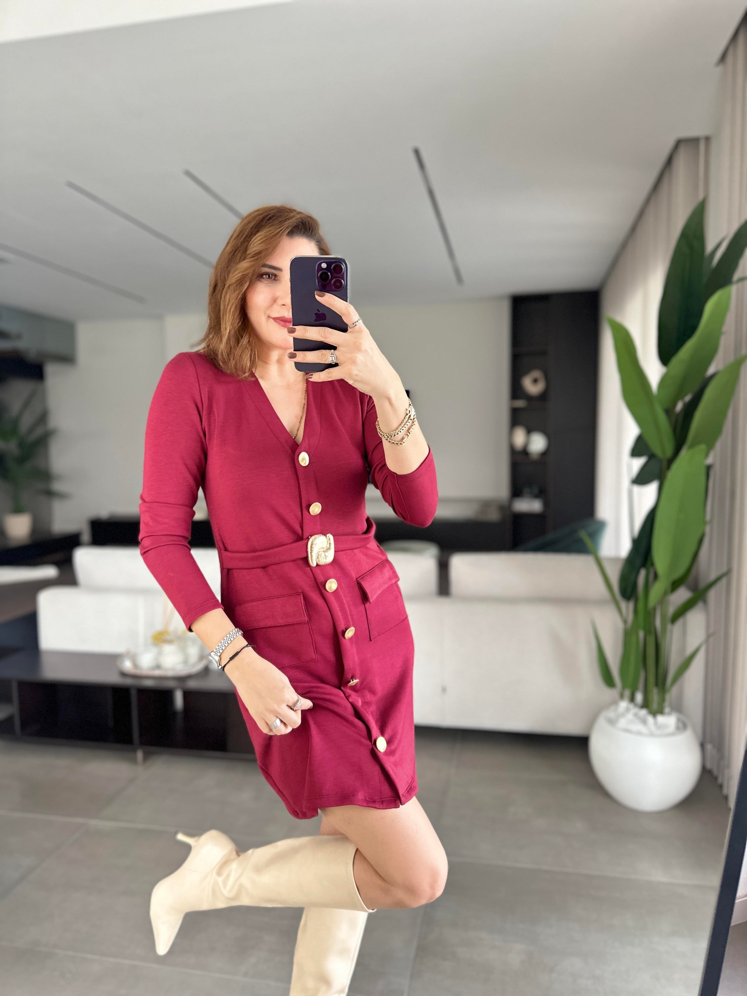 Düğme Ve Cep Detaylı Elbise