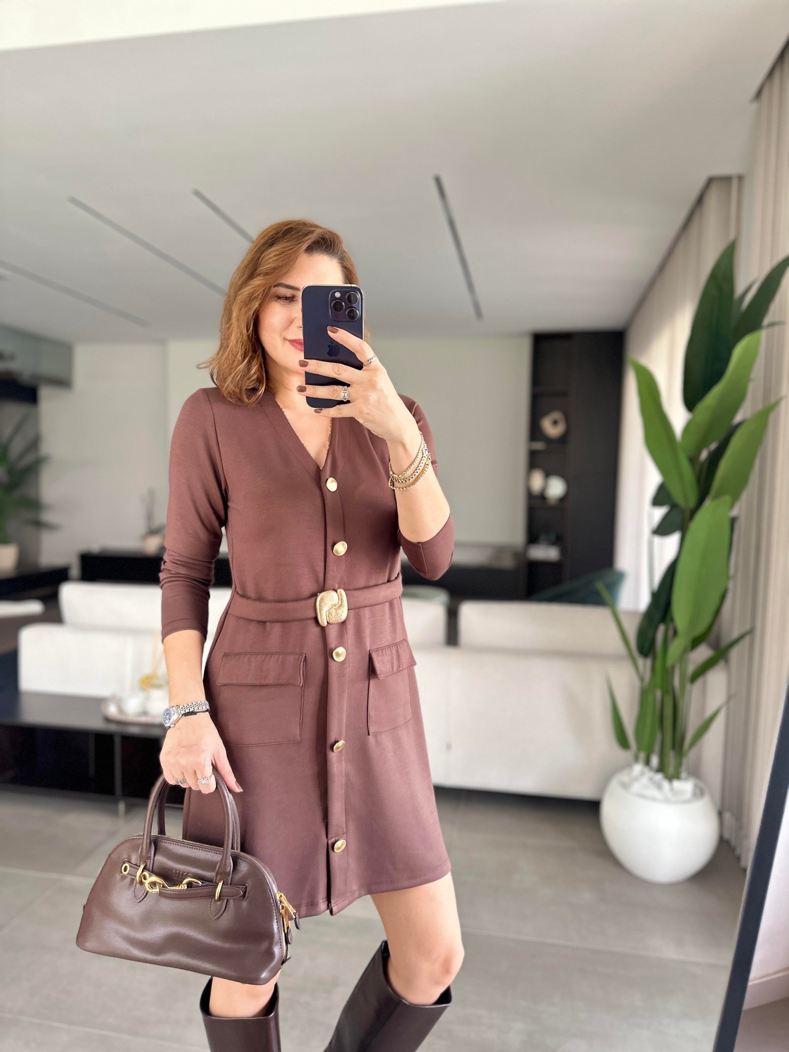 Düğme Ve Cep Detaylı Elbise