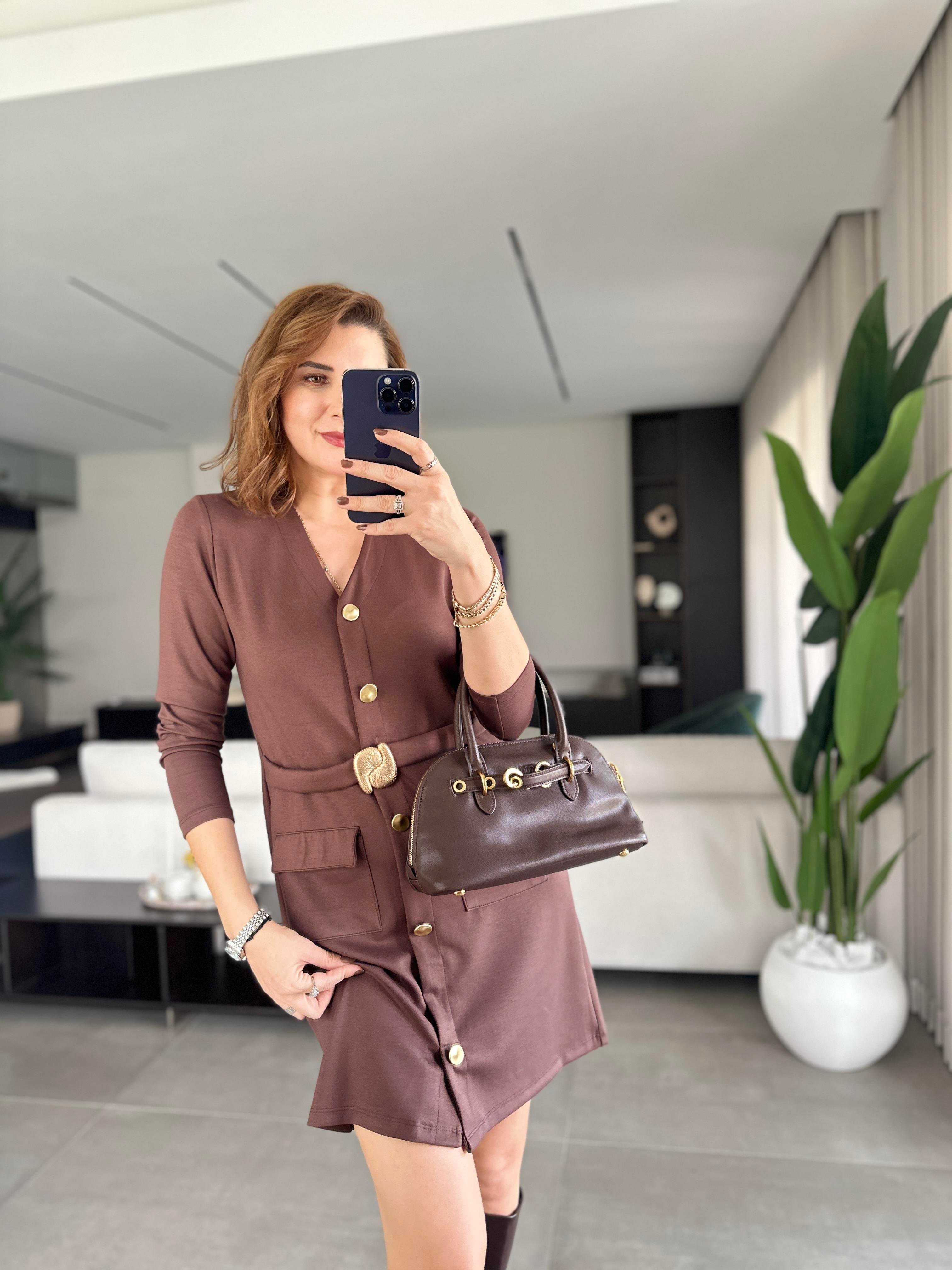 Düğme Ve Cep Detaylı Elbise