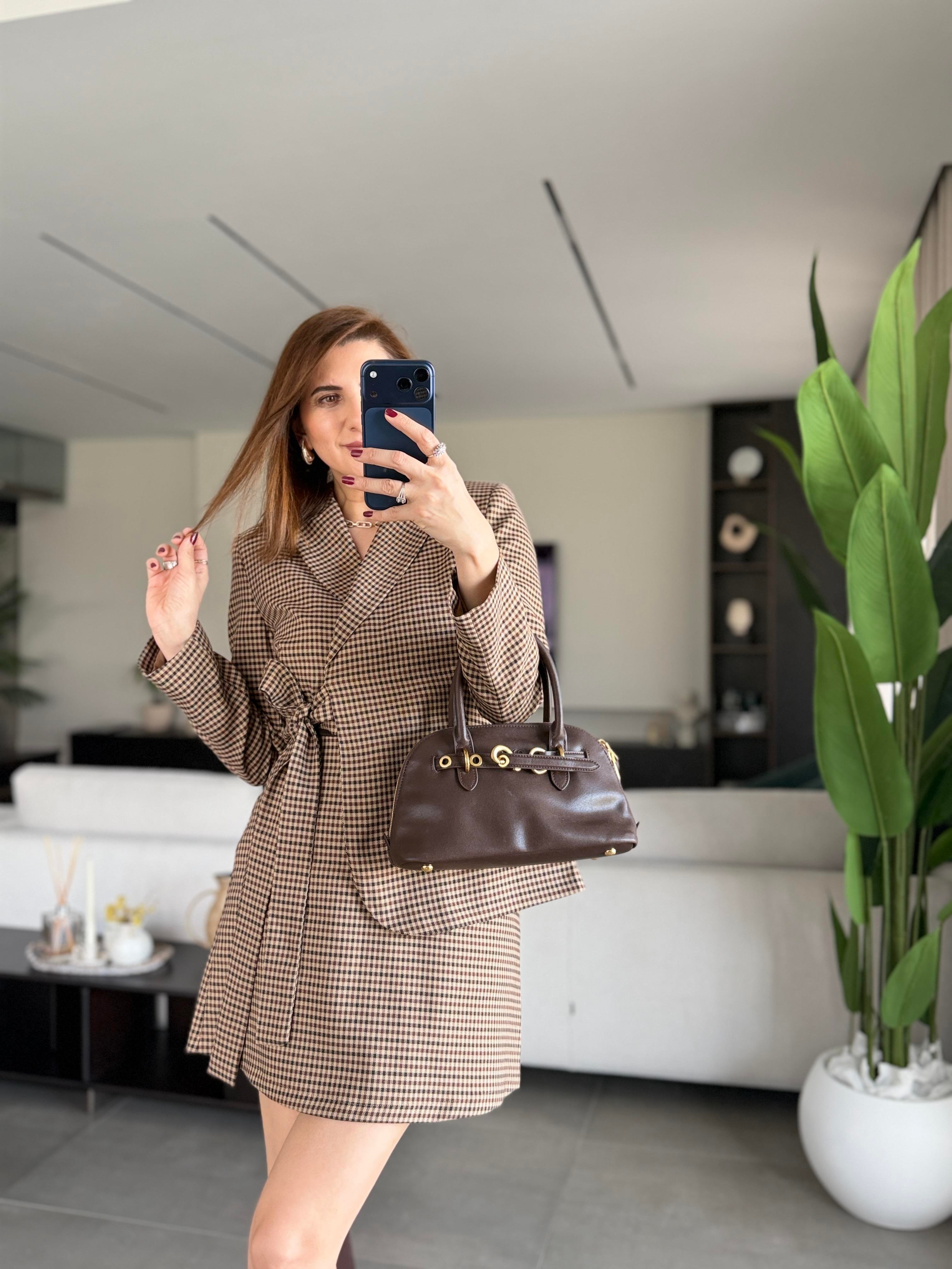 Ekoseli Blazer Ceket Etek Takım