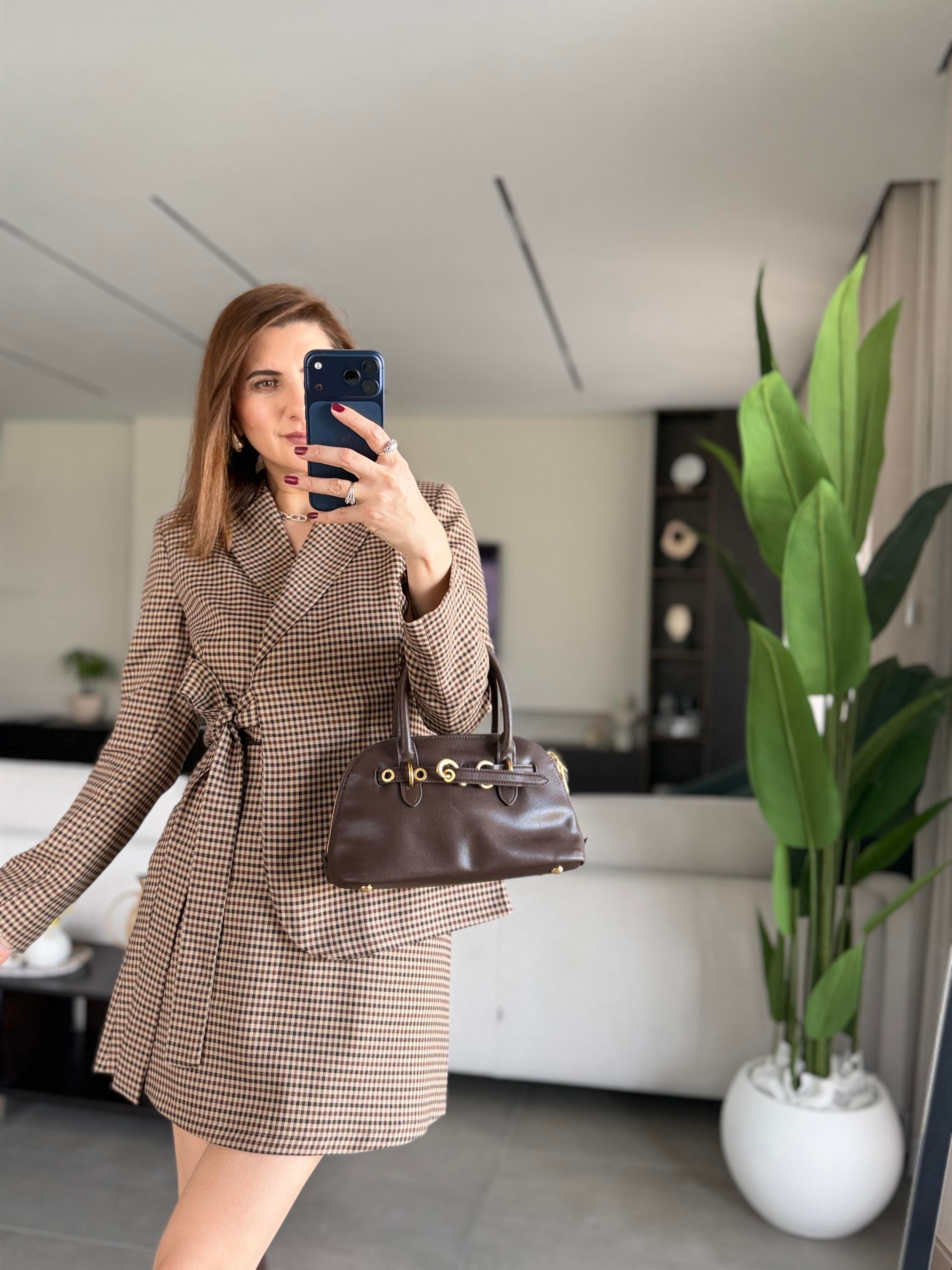 Ekoseli Blazer Ceket Etek Takım