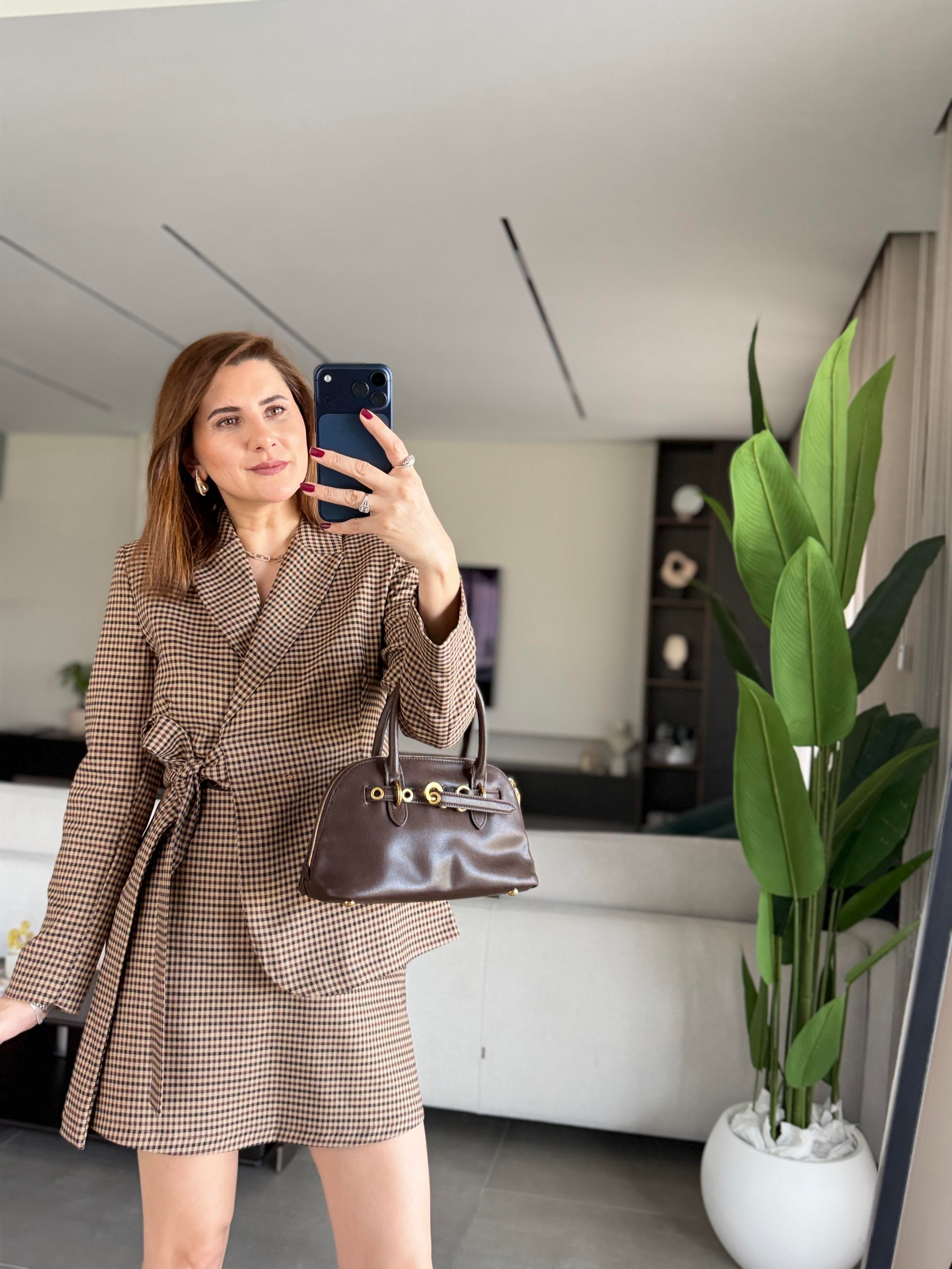 Ekoseli Blazer Ceket Etek Takım