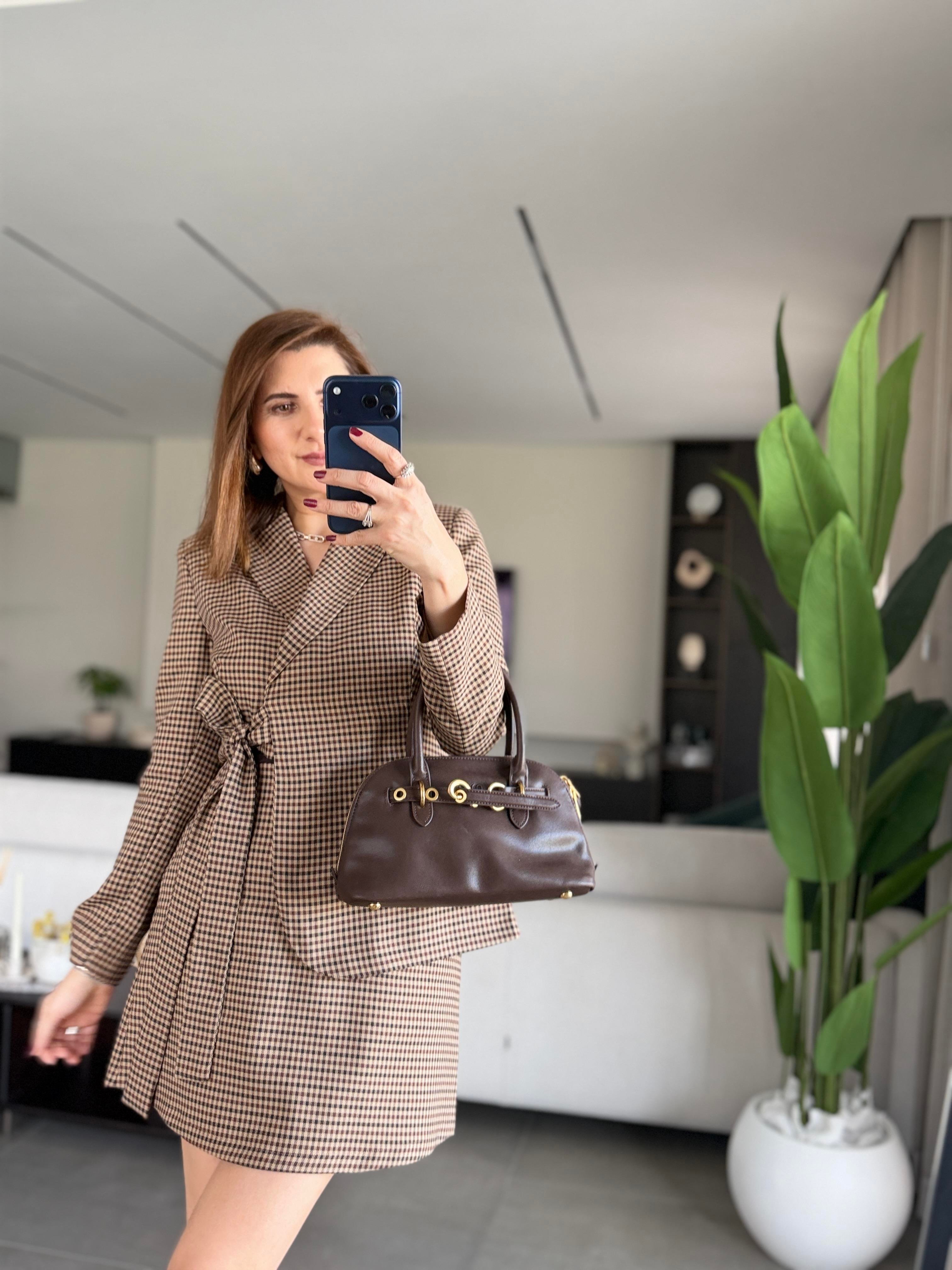 Ekoseli Blazer Ceket Etek Takım