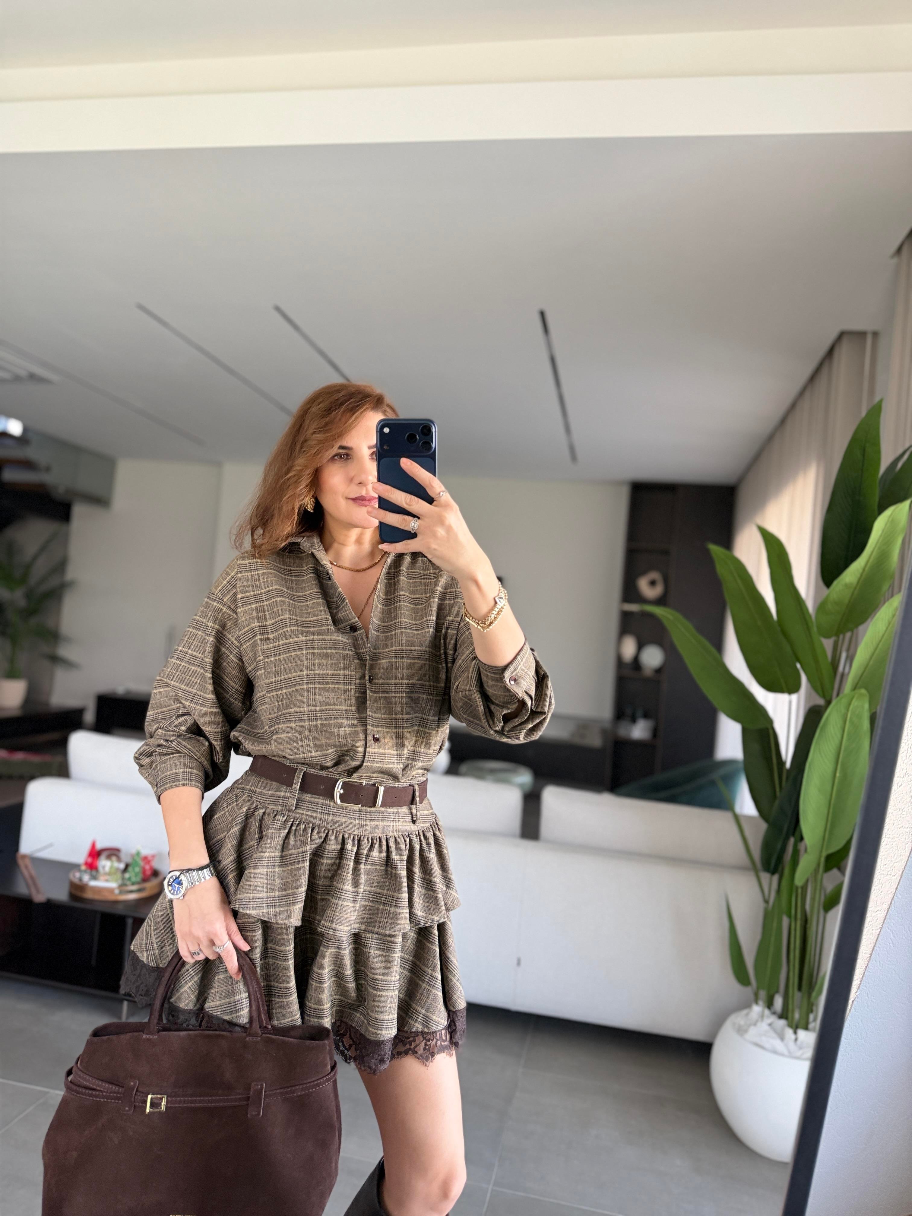 Ekoseli Gömlekli Etek Takım