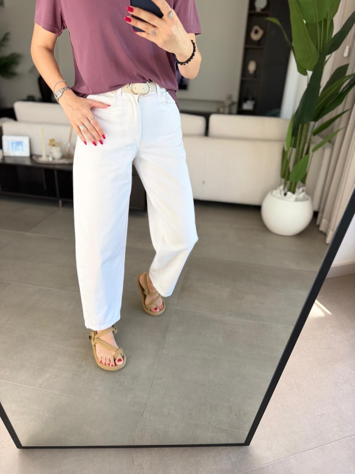 Ekru Kemerli Mom Jean