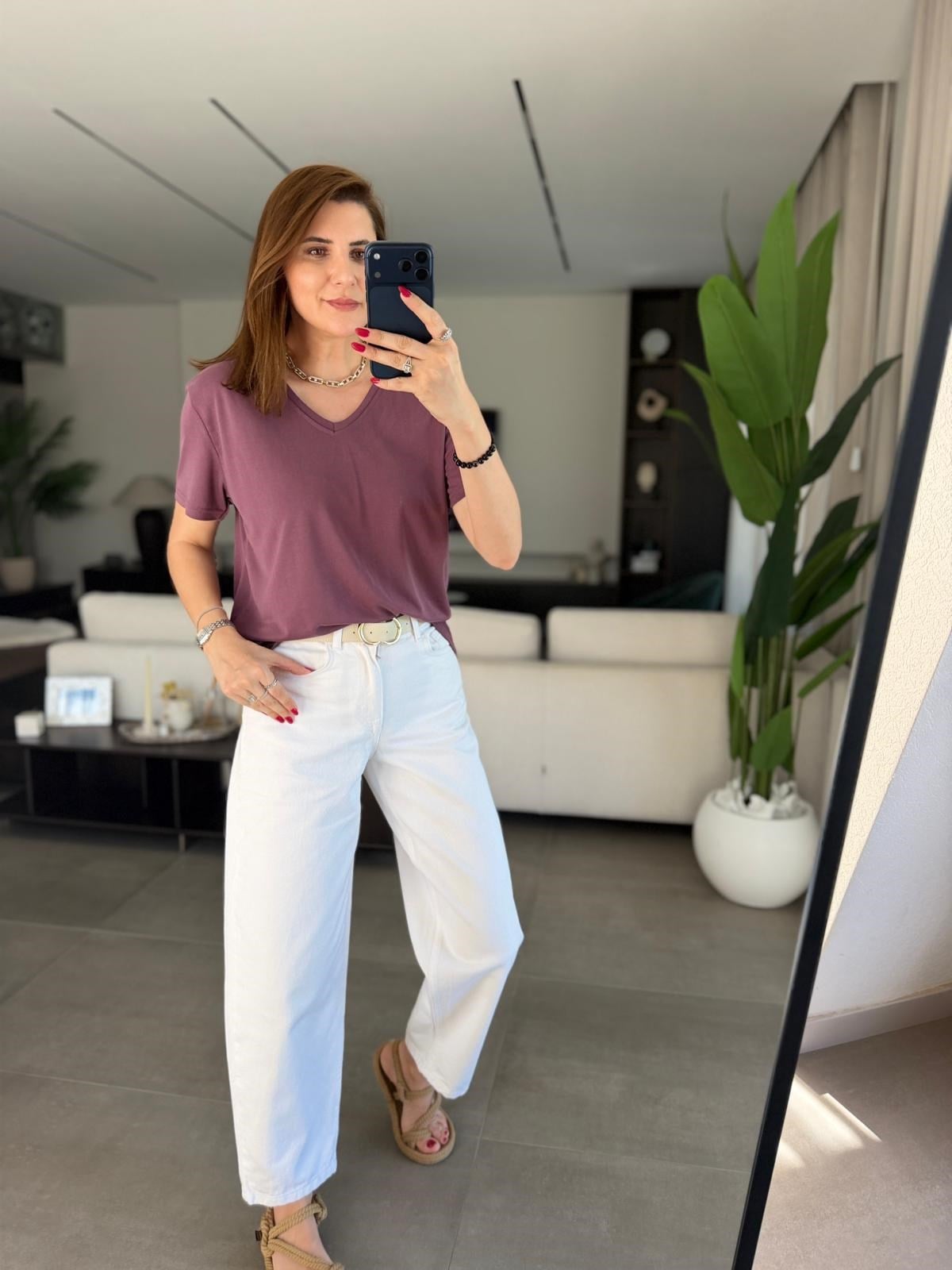 Ekru Kemerli Mom Jean