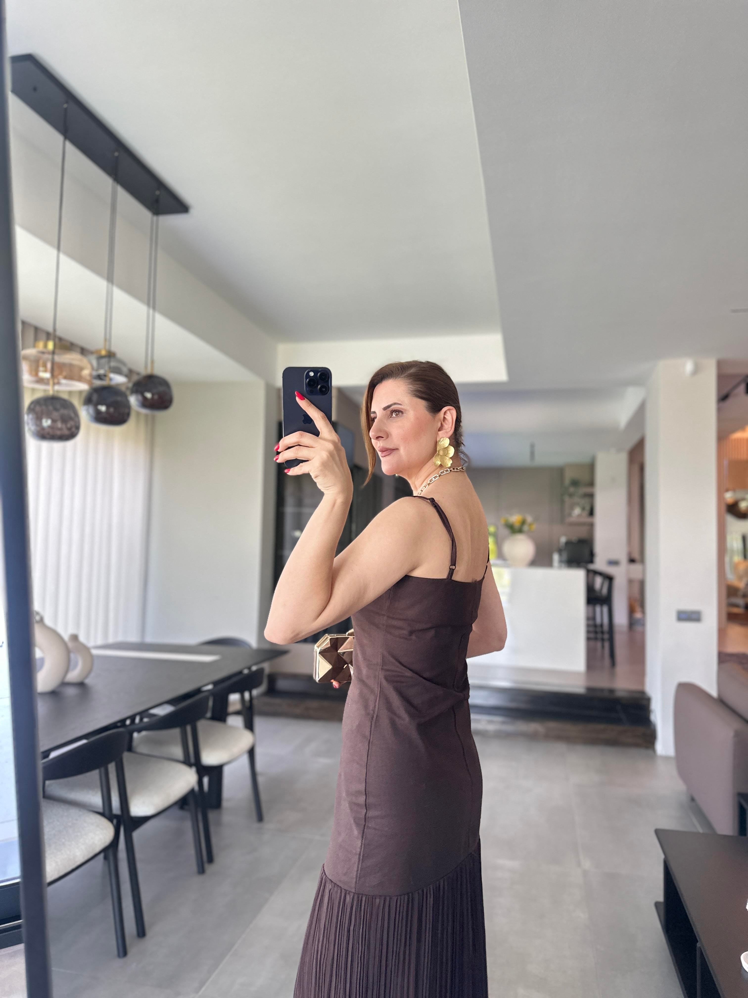 Eteği Tül İp Askılı Elbise