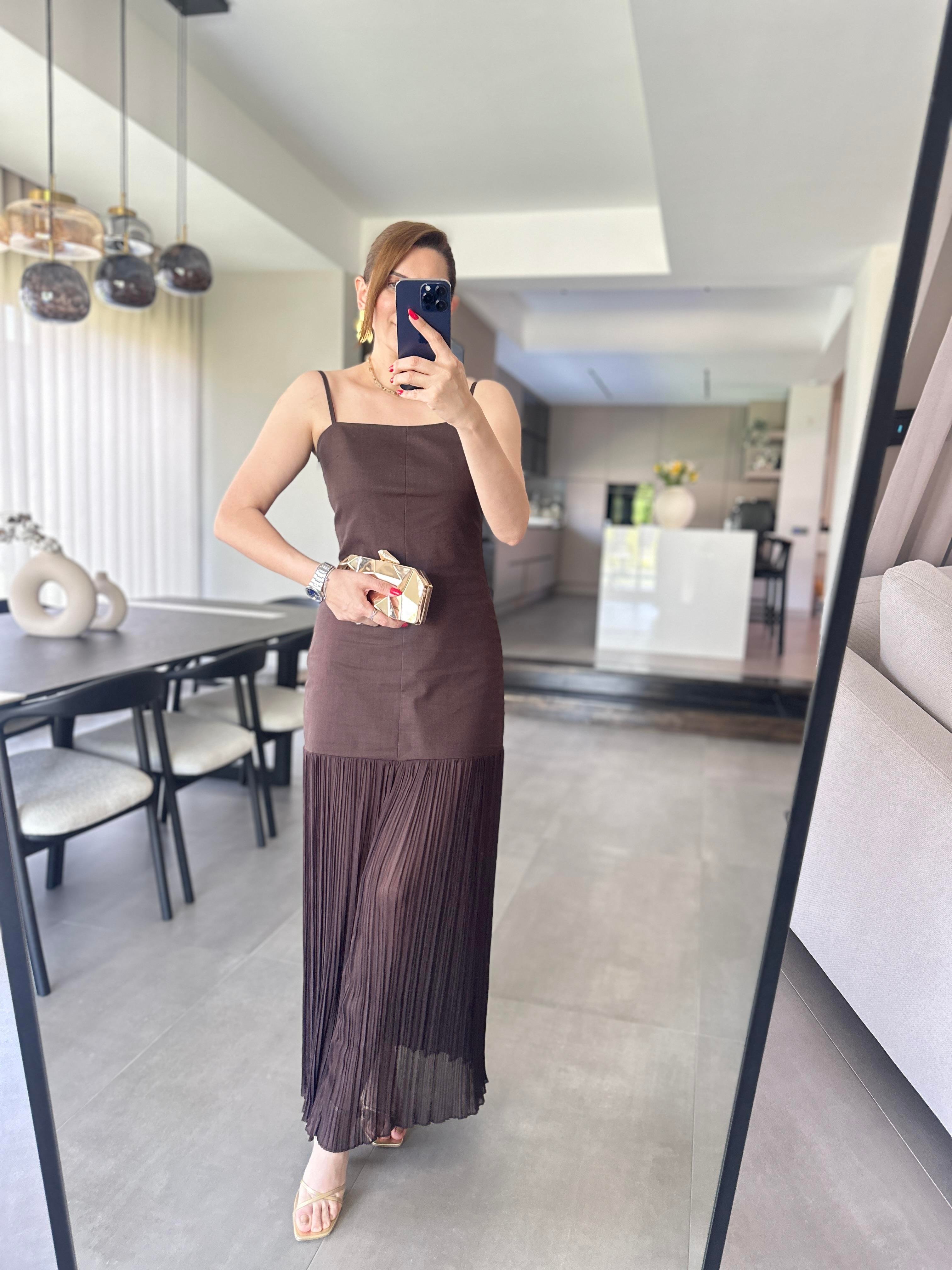 Eteği Tül İp Askılı Elbise