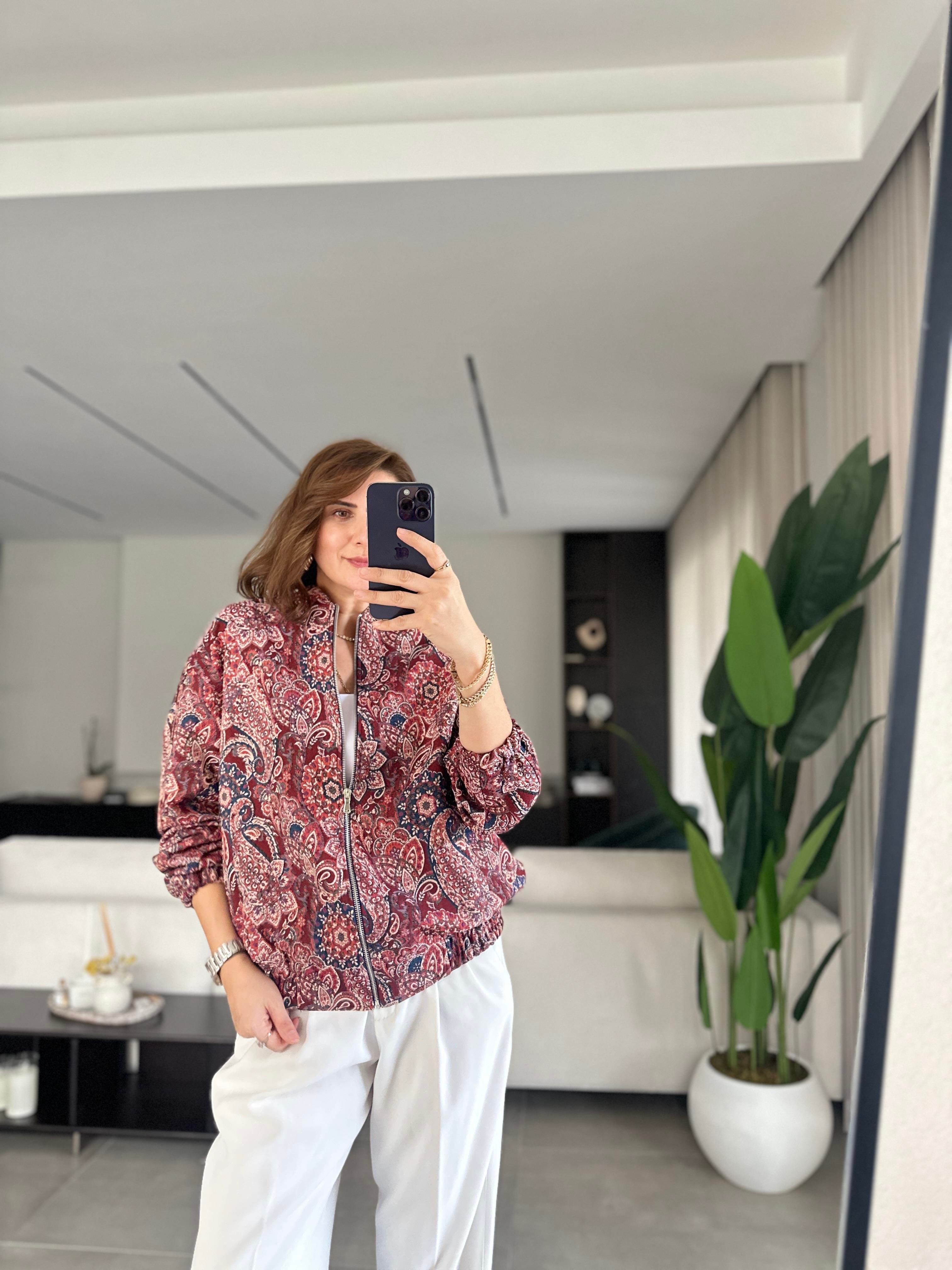 Etnik Desenli Bomber Ceket