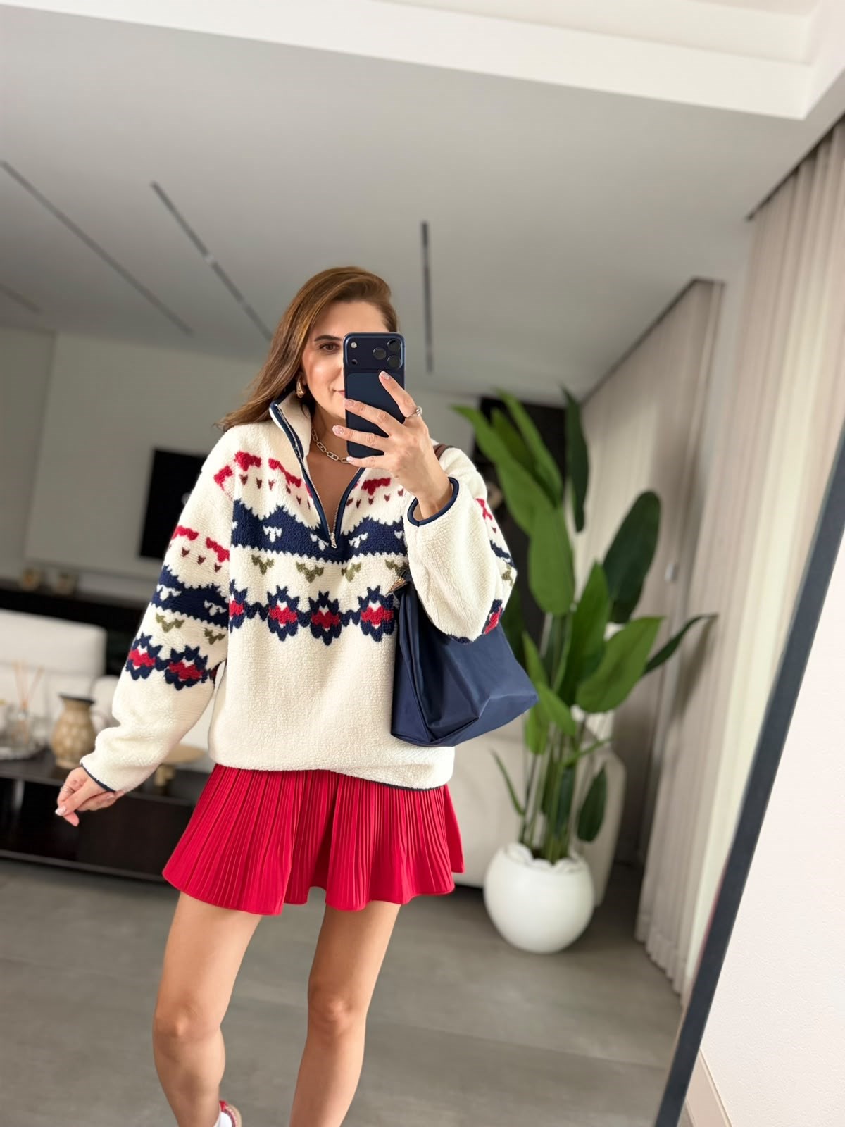 Etnik Desenli Peluş Sweat