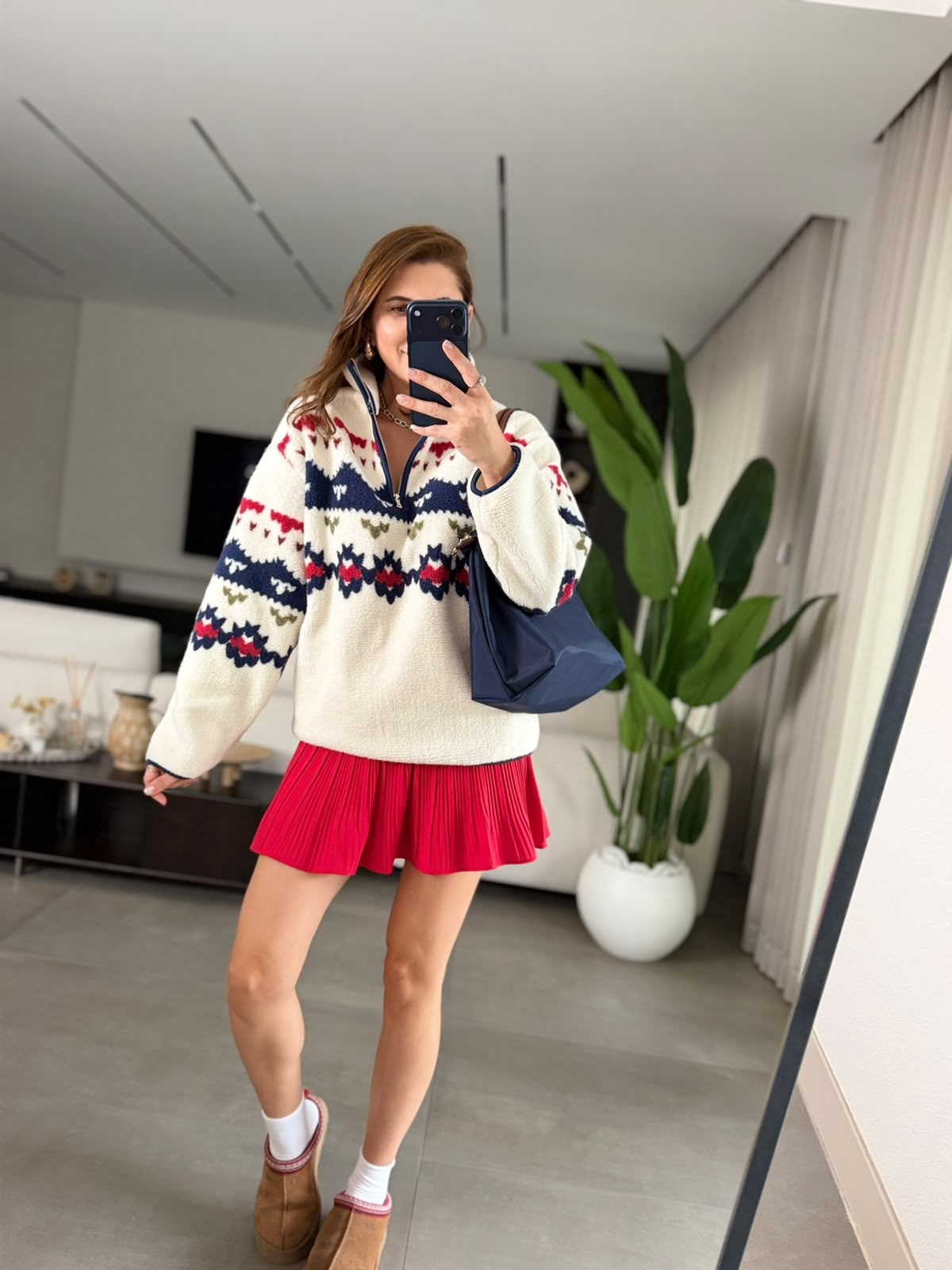 Etnik Desenli Peluş Sweat