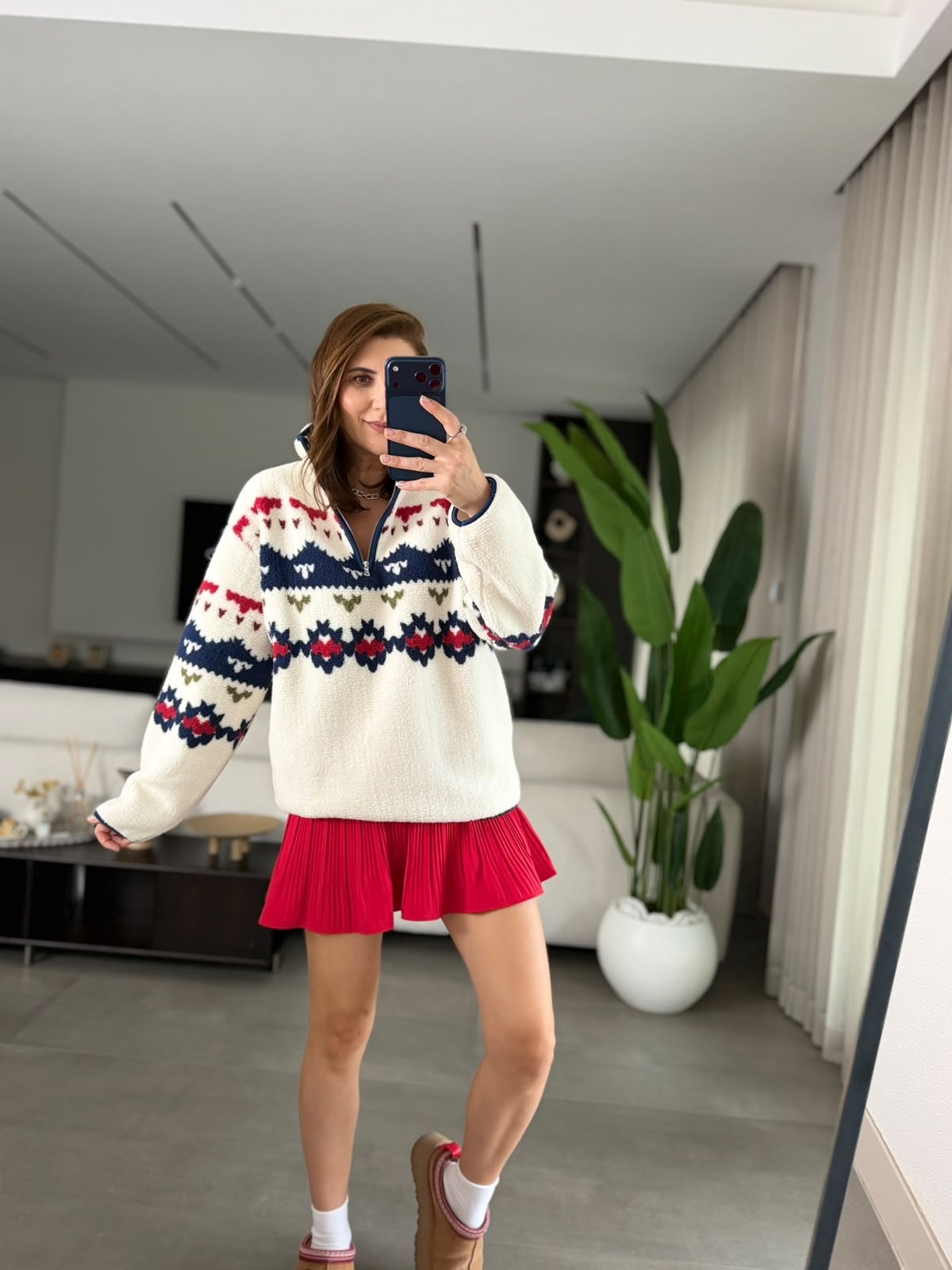 Etnik Desenli Peluş Sweat