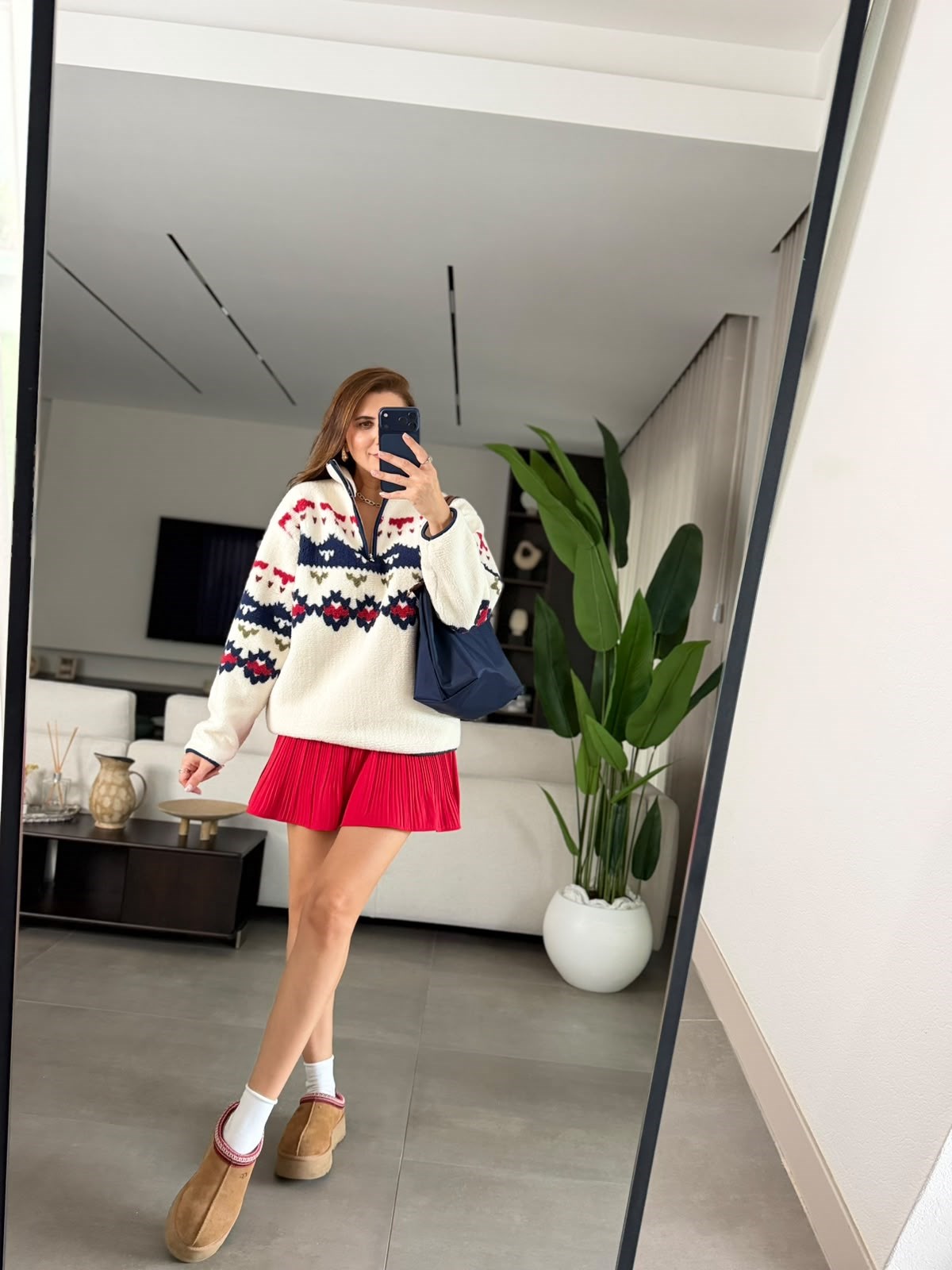 Etnik Desenli Peluş Sweat