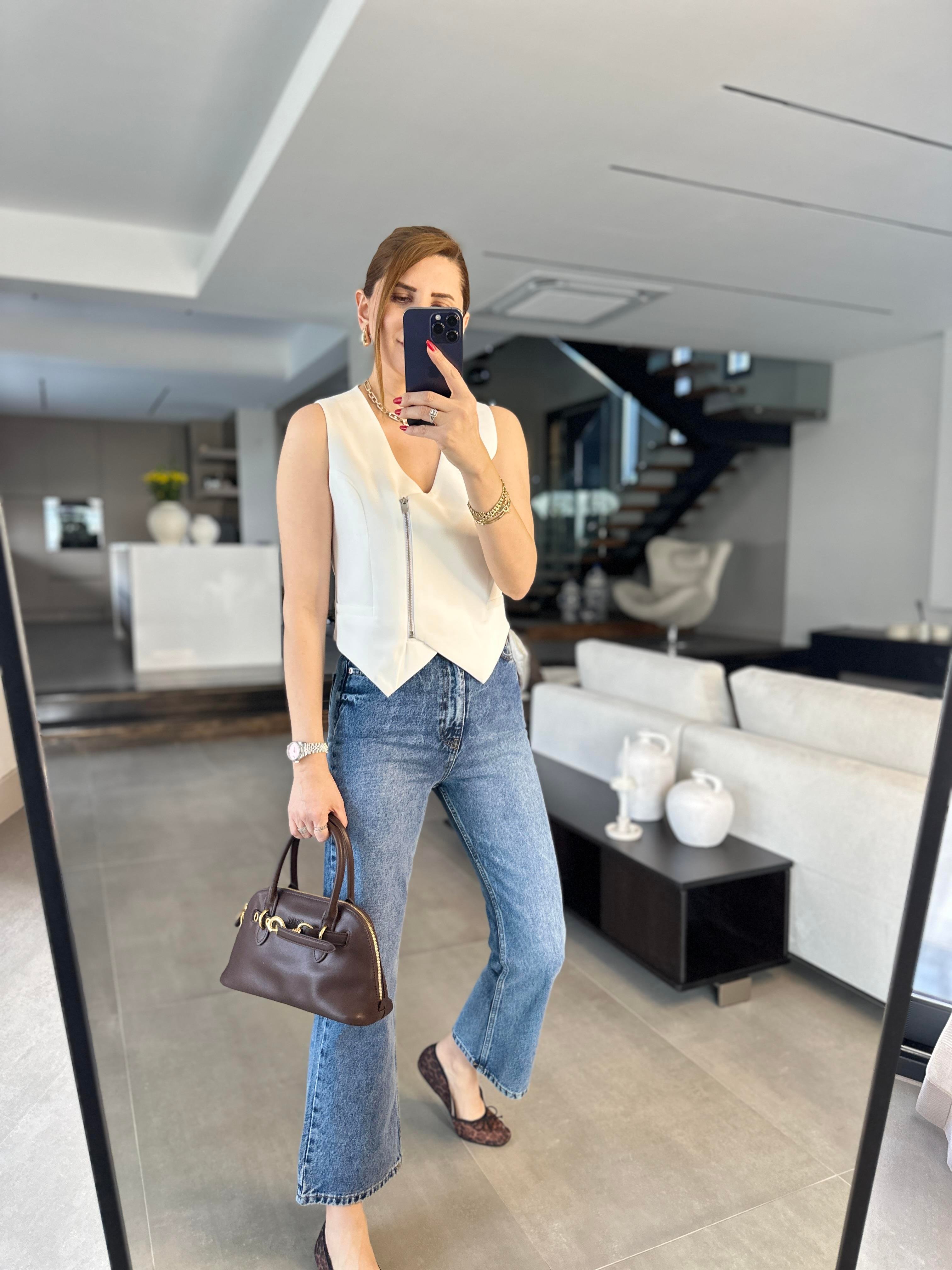 Fermuarlı Cep Görünümlü Blazer Yelek