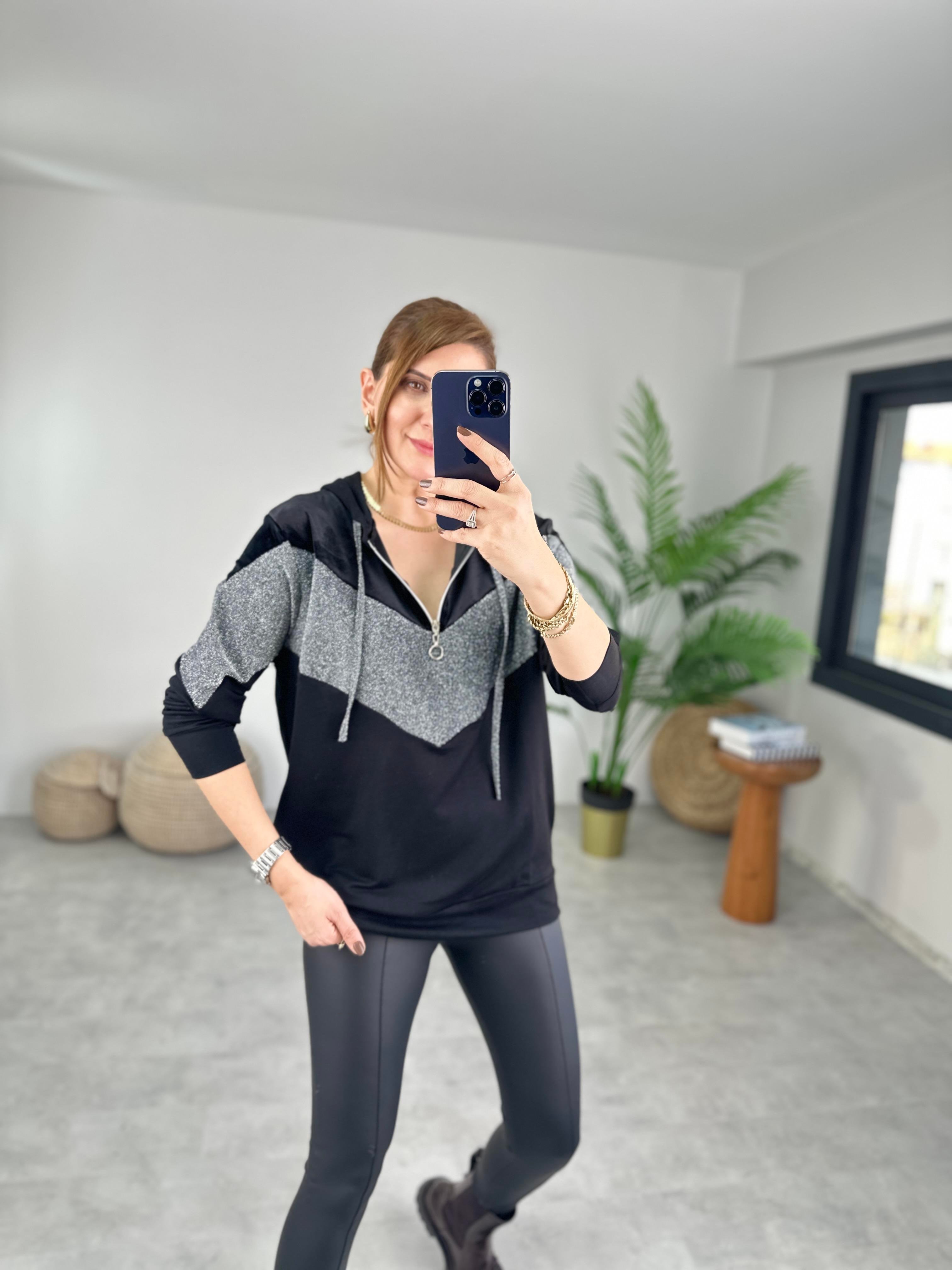 Fermuarlı Hakim Yaka Sim Detay Sweat
