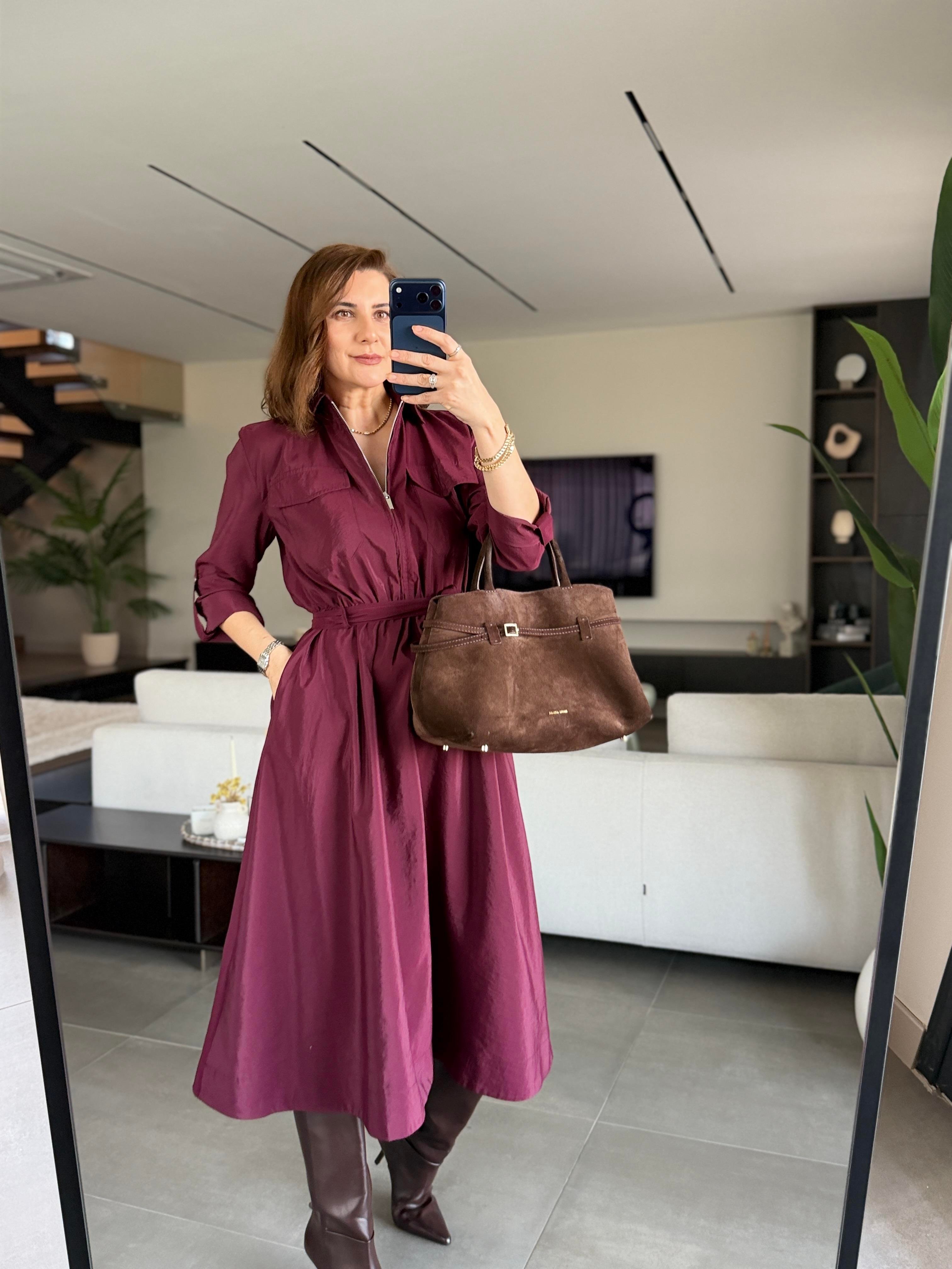 Fermuarlı Kemer Detaylı Elbise