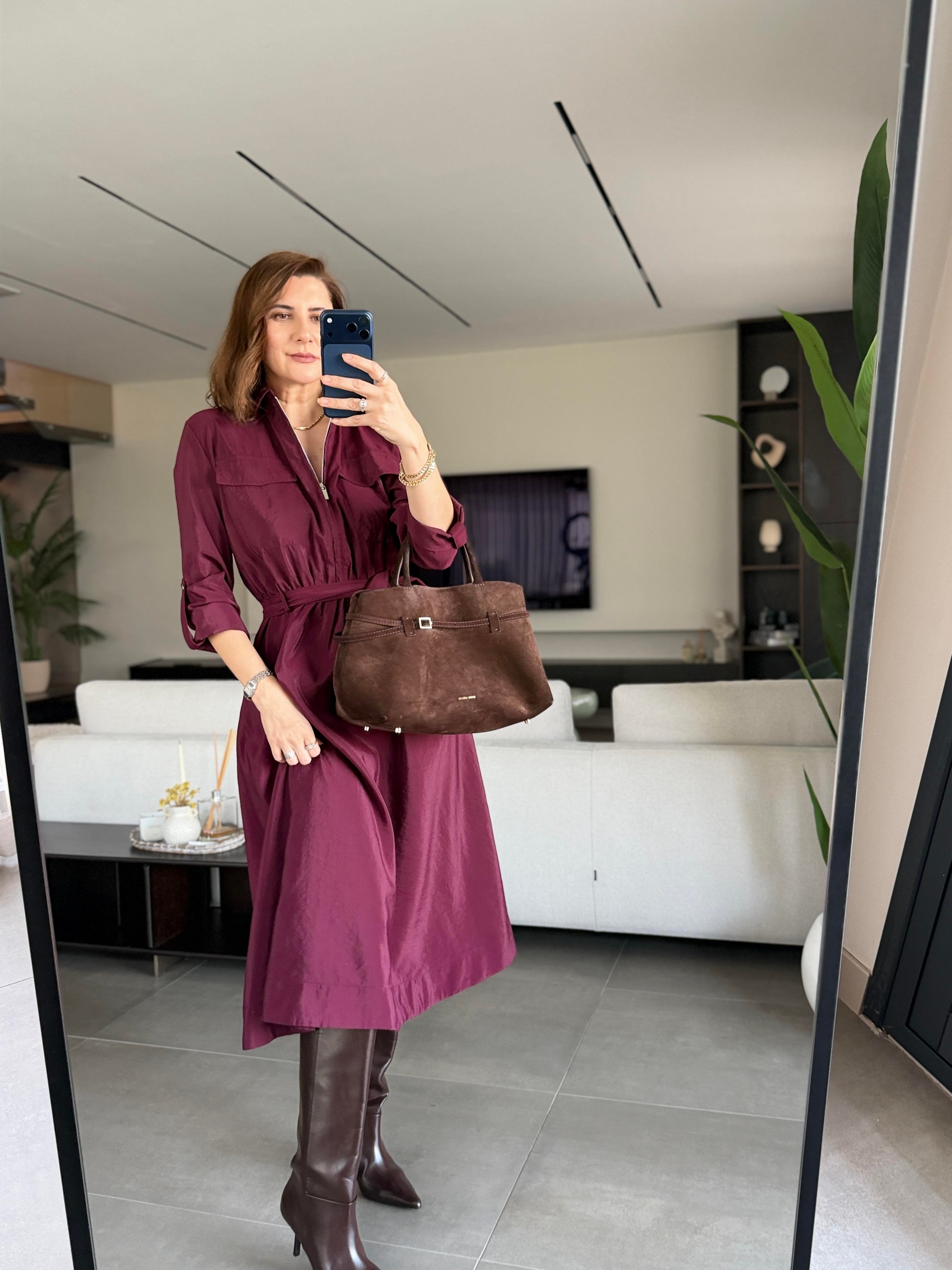 Fermuarlı Kemer Detaylı Elbise