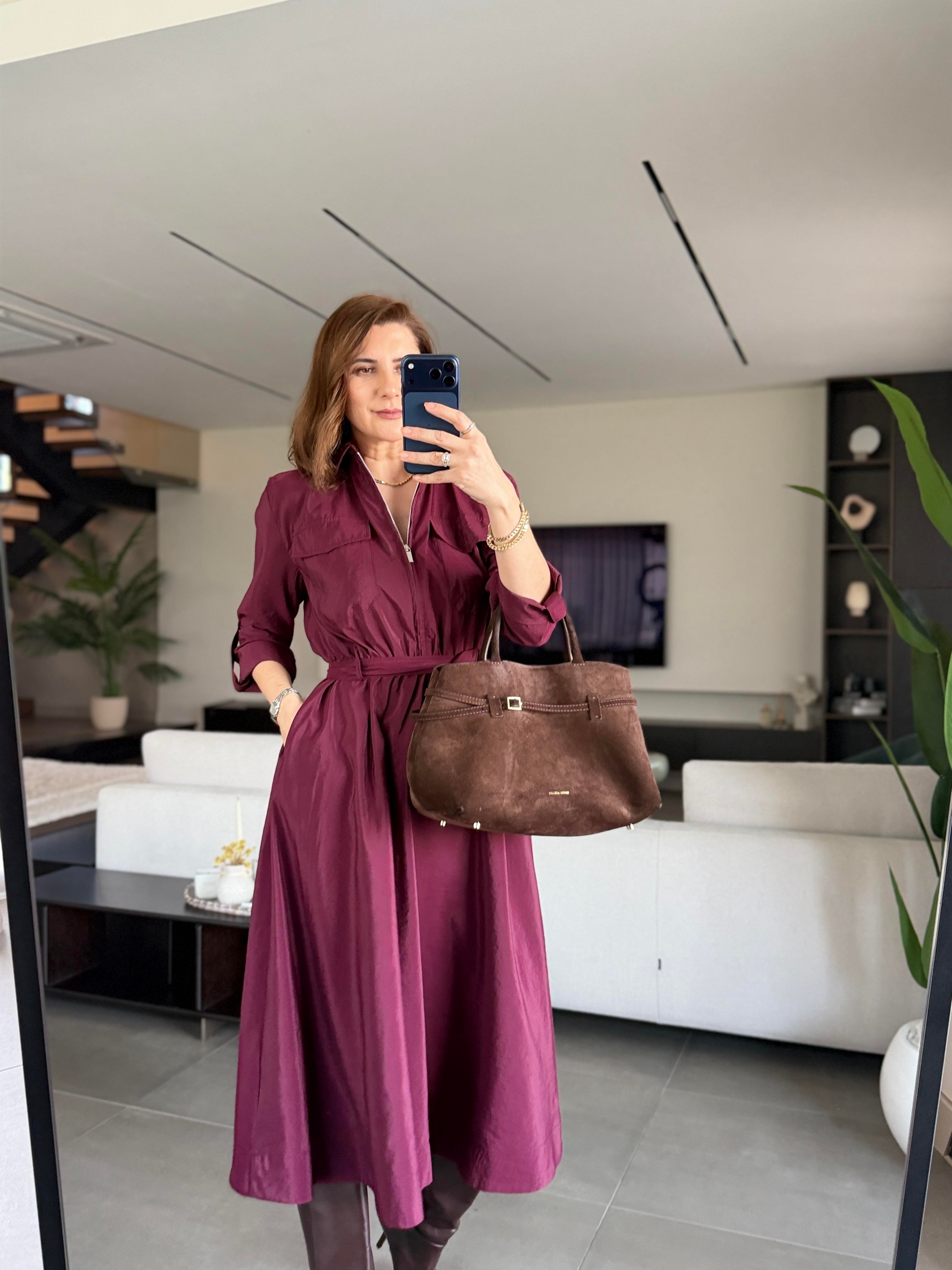 Fermuarlı Kemer Detaylı Elbise