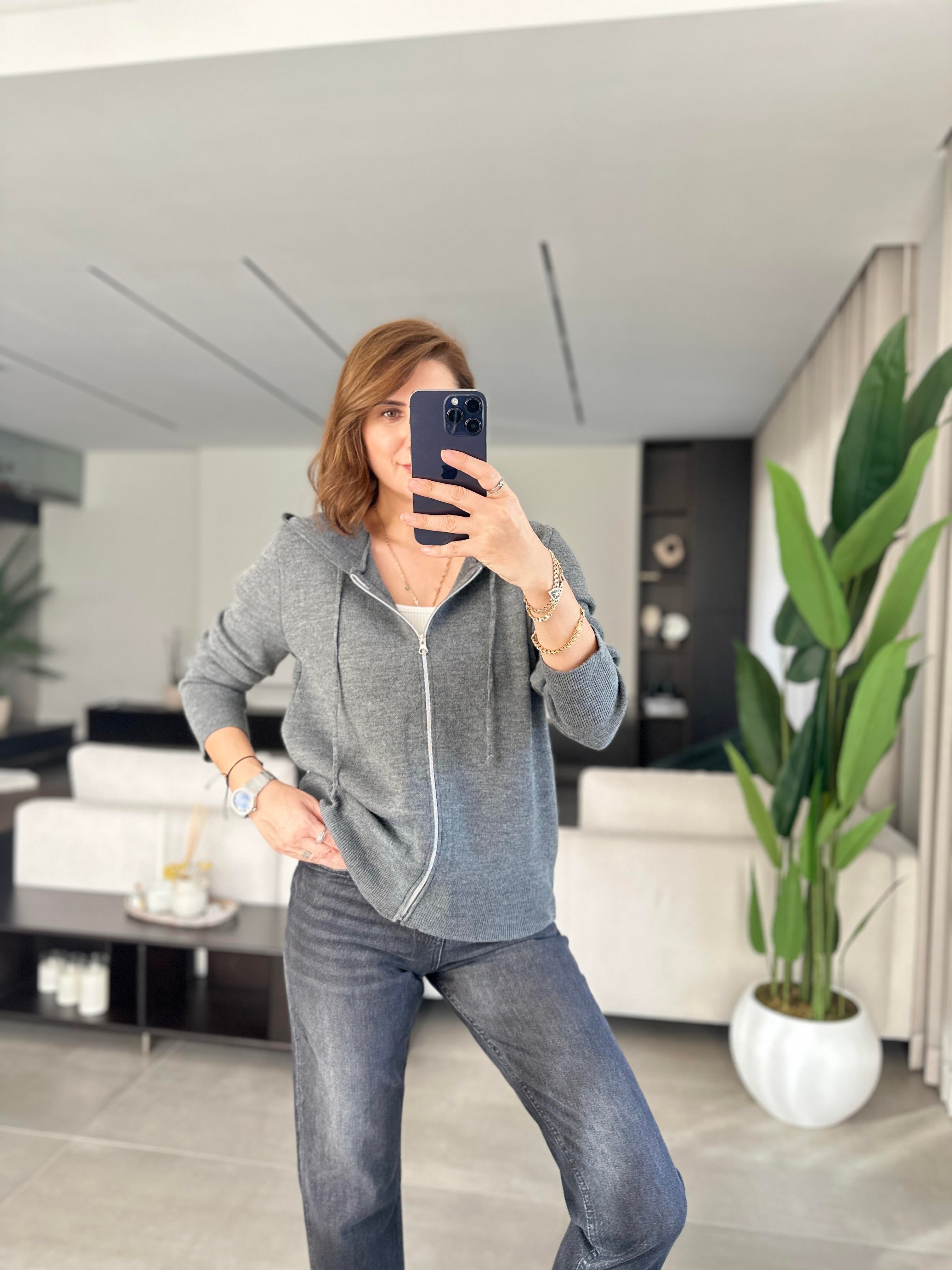 Fermuarlı Oversize Triko Hırka
