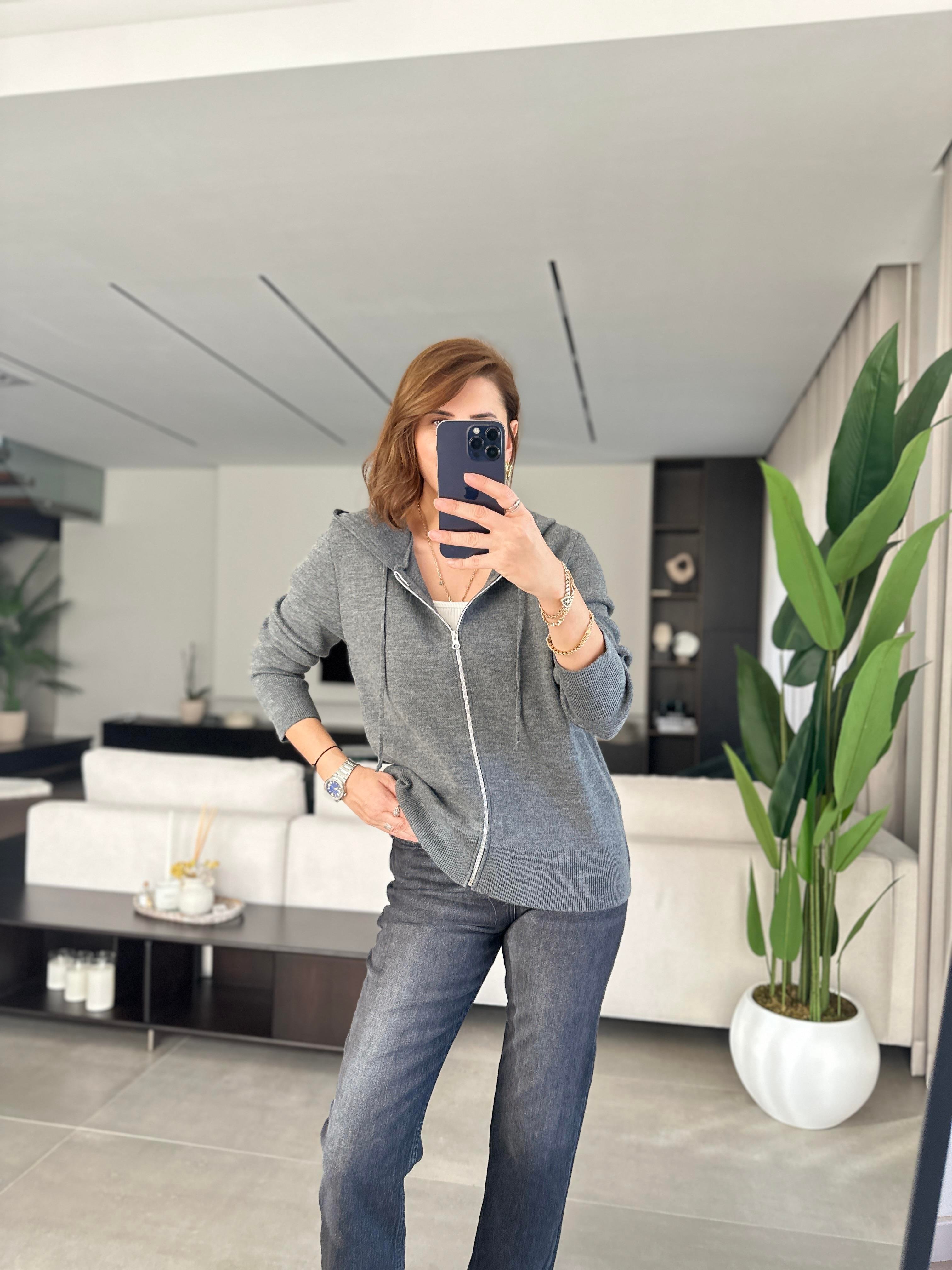 Fermuarlı Oversize Triko Hırka