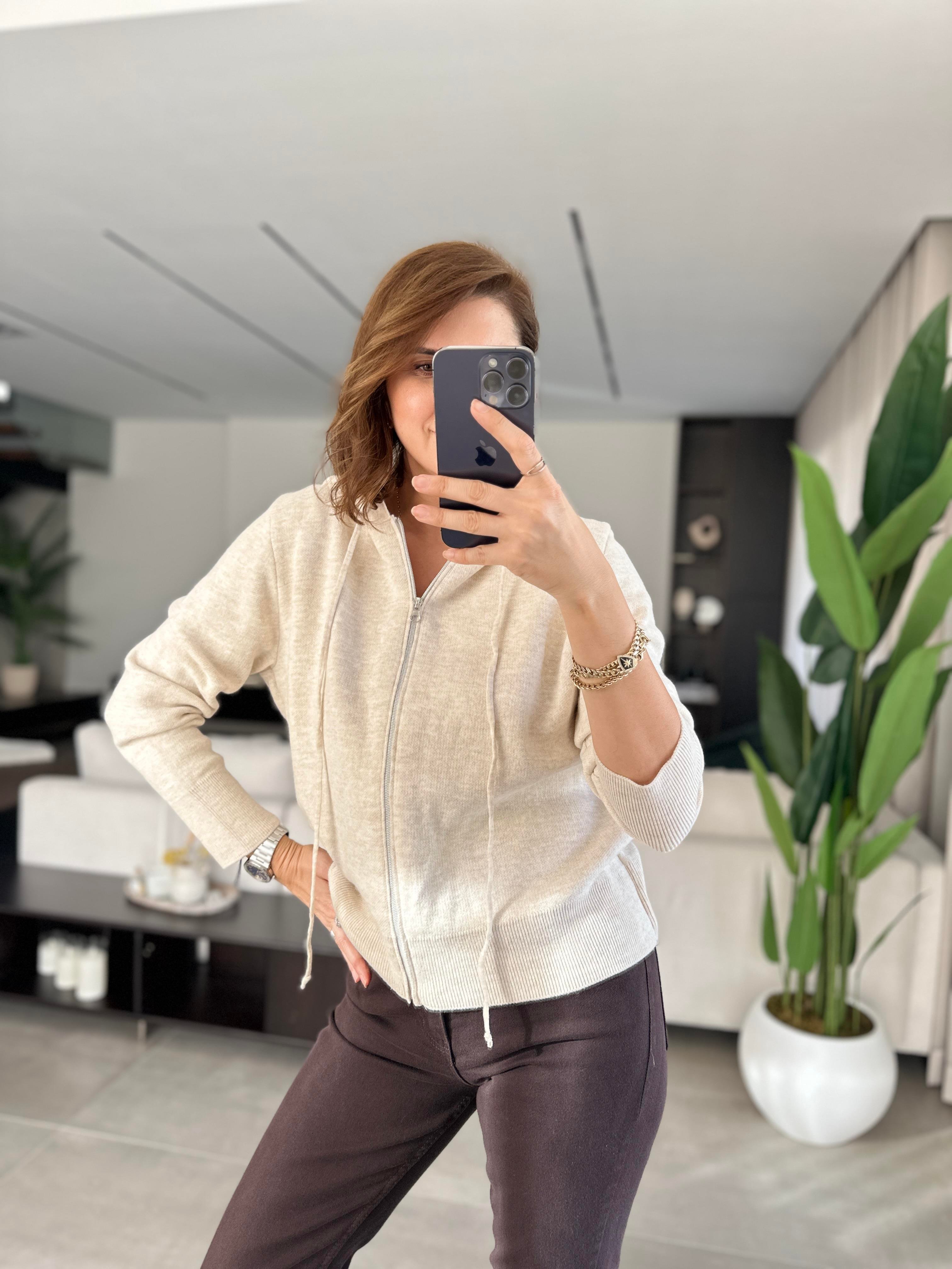 Fermuarlı Oversize Triko Hırka