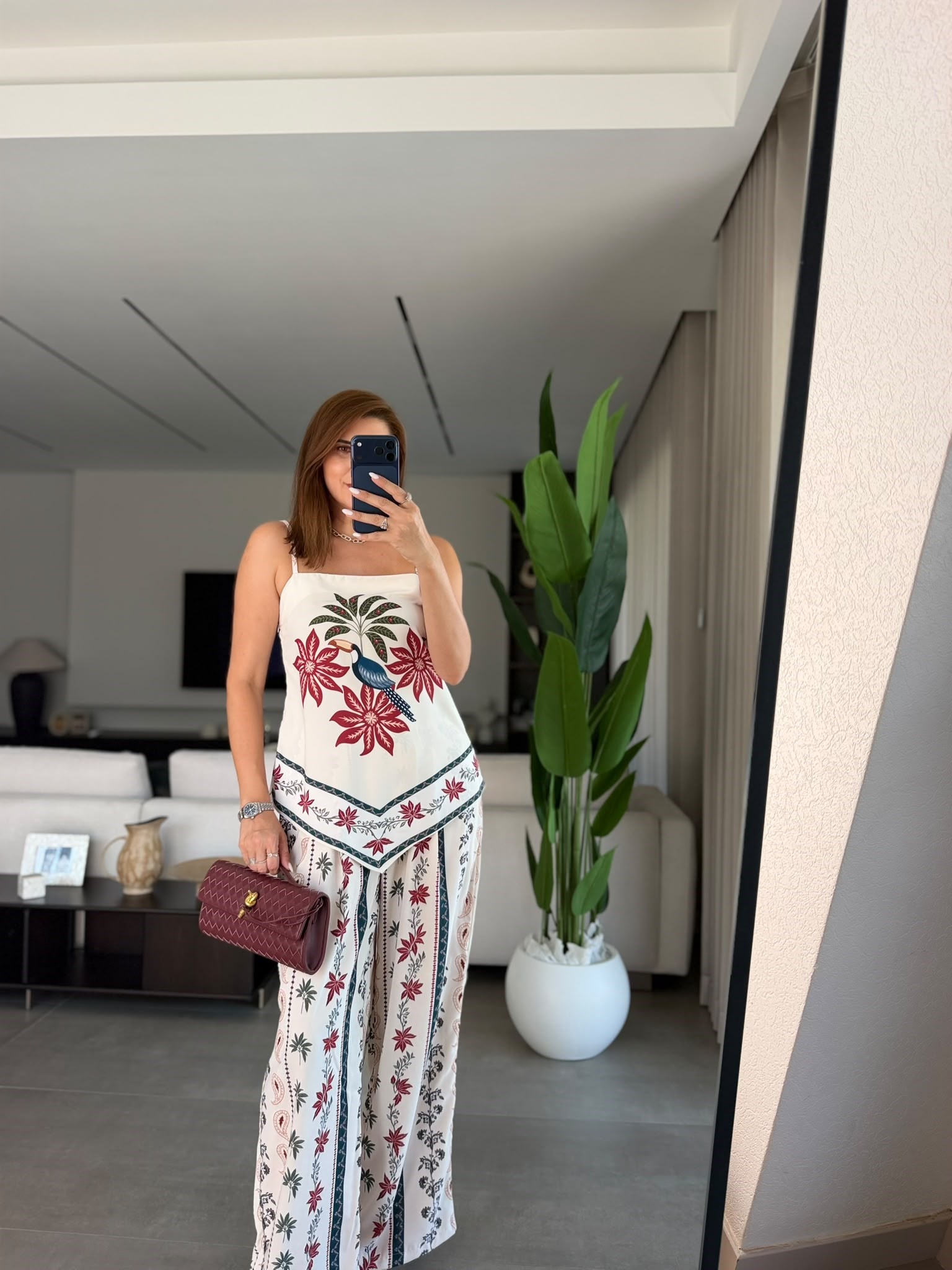 Flora Kuş Desenli Saten Takım